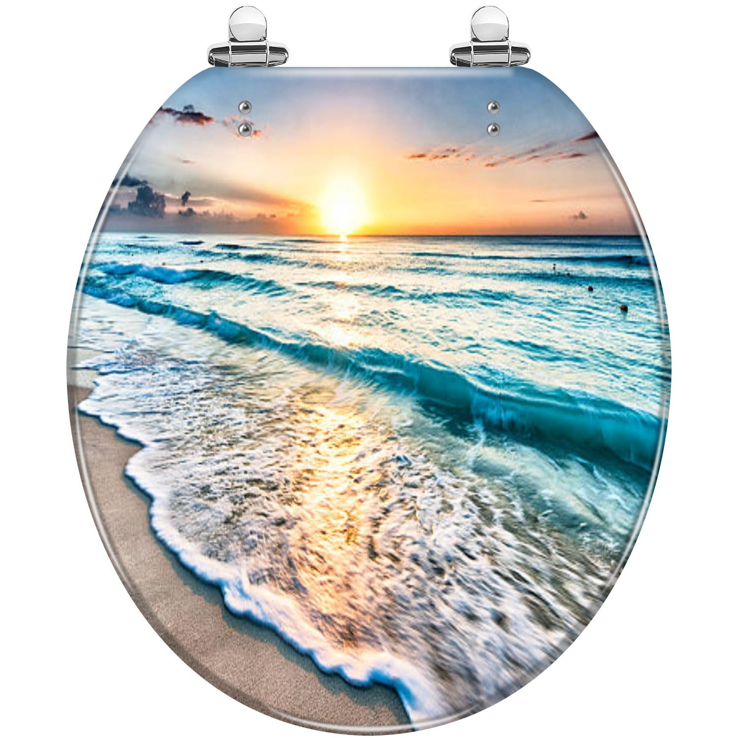 Round Toilet Seat Sunrise beach Cancun Resin Toilet Seat Slow Quiet Close with Quick-Release Hinges Toilet Seat with Cover Easy to Clean Install