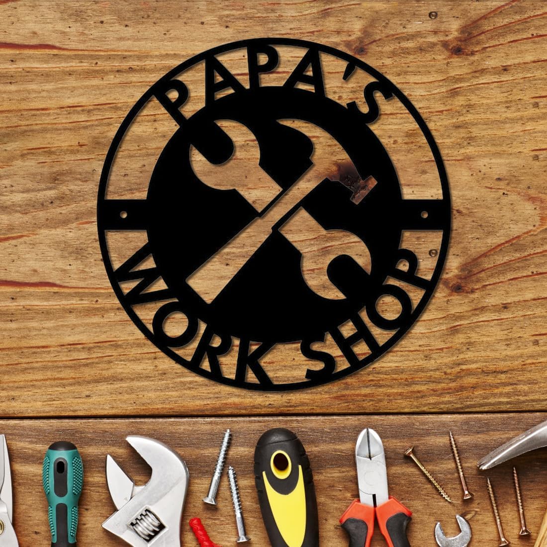 Personalized Papa's Work Shop Metal Sign, Custom Name Fathers Day Sign for Dad, Dad's Workshop Wall Art Tool Signs Man Cave Repair Room Garage Decor, Father’s Day Birthday Gifts for Daddy Grandpa (Style 4)
