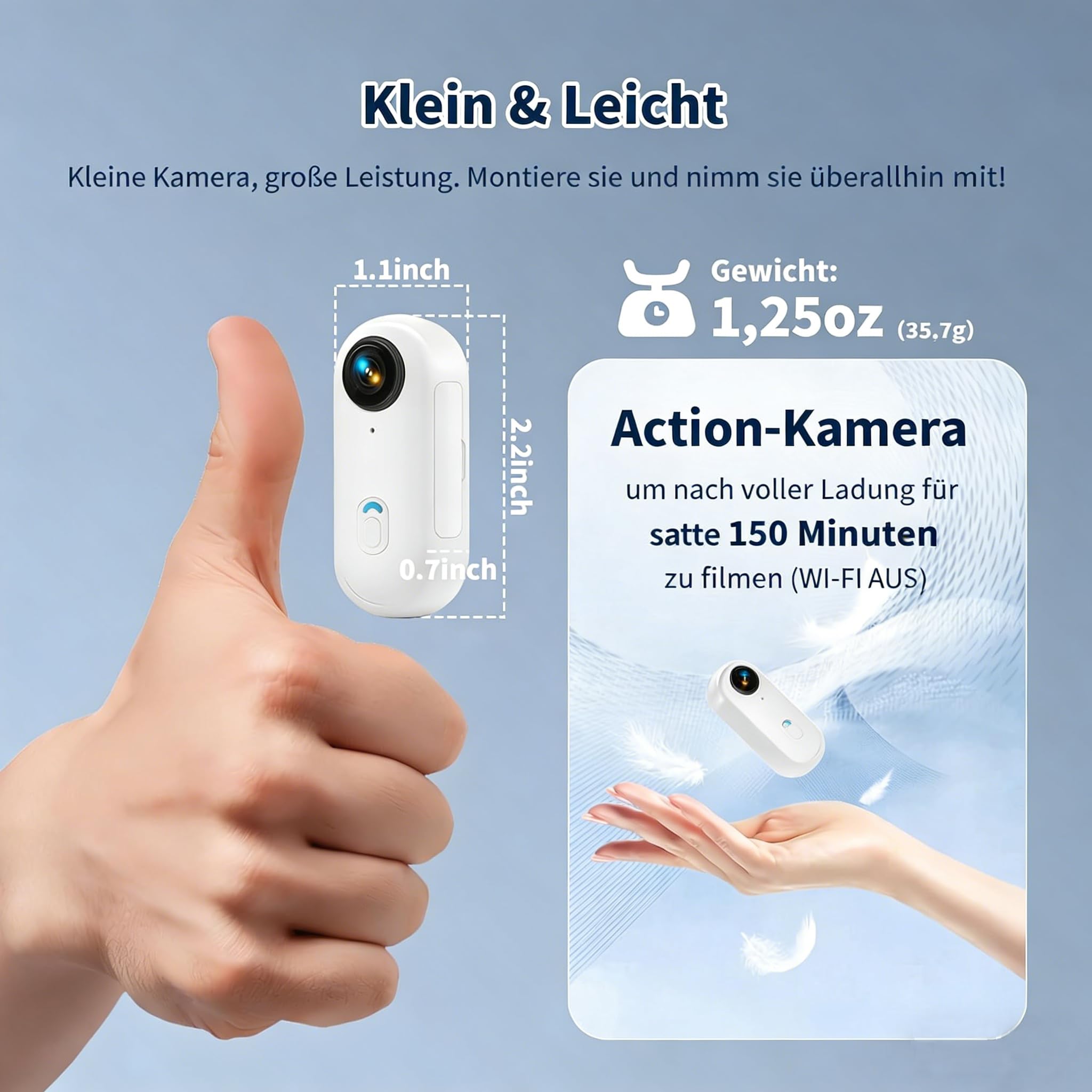 4K Action Cam Mini Bodycam WLAN mit App, Magnetische Mini Körperkamera, 360° Drehclip, POV Kopfkamera, Tragbare Wearable Sportkamera, Wasserdicht Helmkamera Motorrad Fahrrad für Vlog Haustiere Weiß