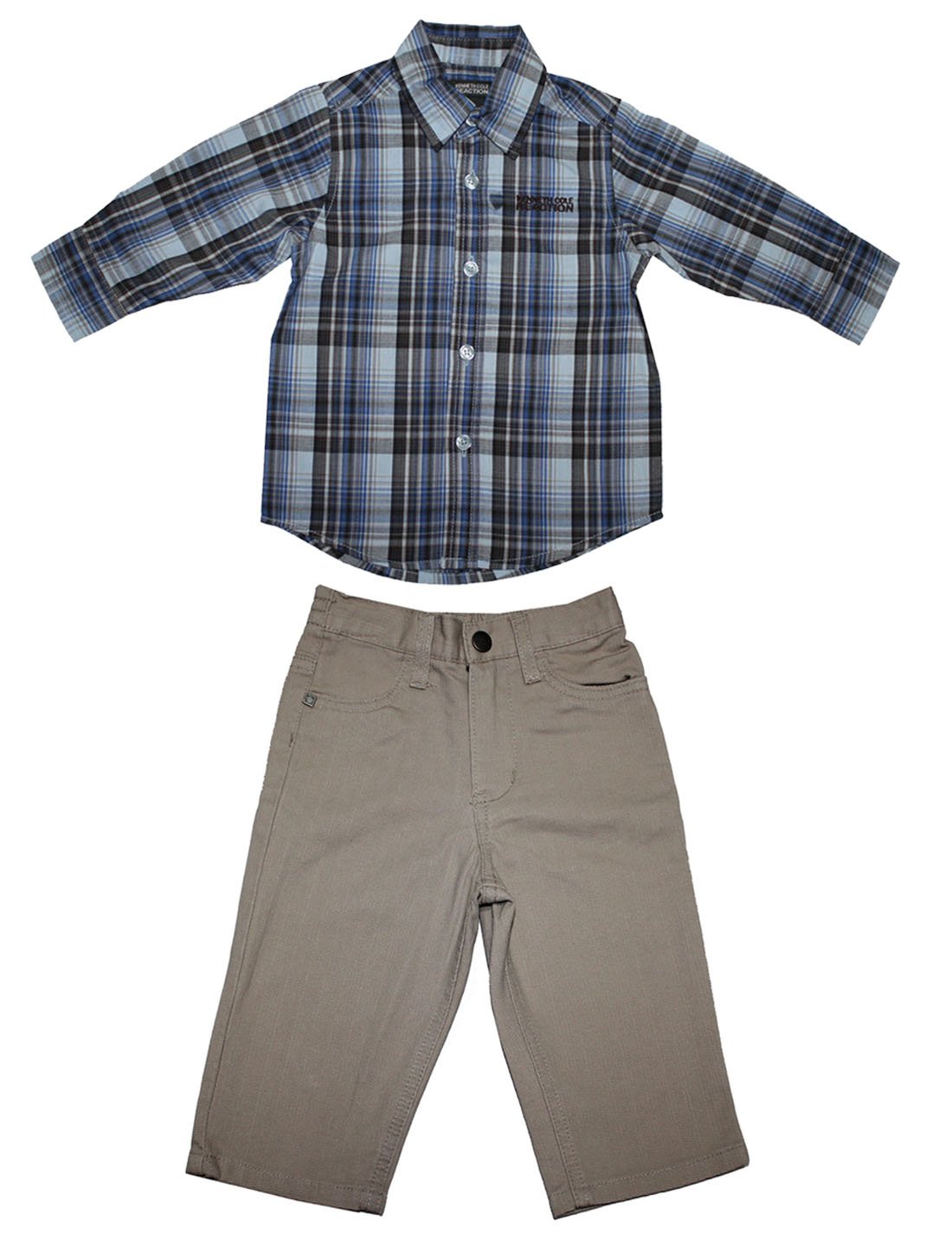 2 PCS Set: Kenneth Cole Reaction Toddler Boys Plaid Shirt & Pants Set