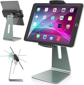 AboveTEK Elegant Tablet Stand, Aluminum Holder for 7-13 inch Tablets, Desktop Kiosk POS Stand Compatible w/iPad Pro Air Mini, Galaxy Tab, Tablet Mount for Store Office Reception Kitchen Gray