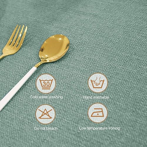 Miniatura 3 de Mantel rectangular de 55 x 71 pulgadas, lino sintético, sin arrugas e impermeable, color verde celadón, mantel rectangular de Acción de Gracias,