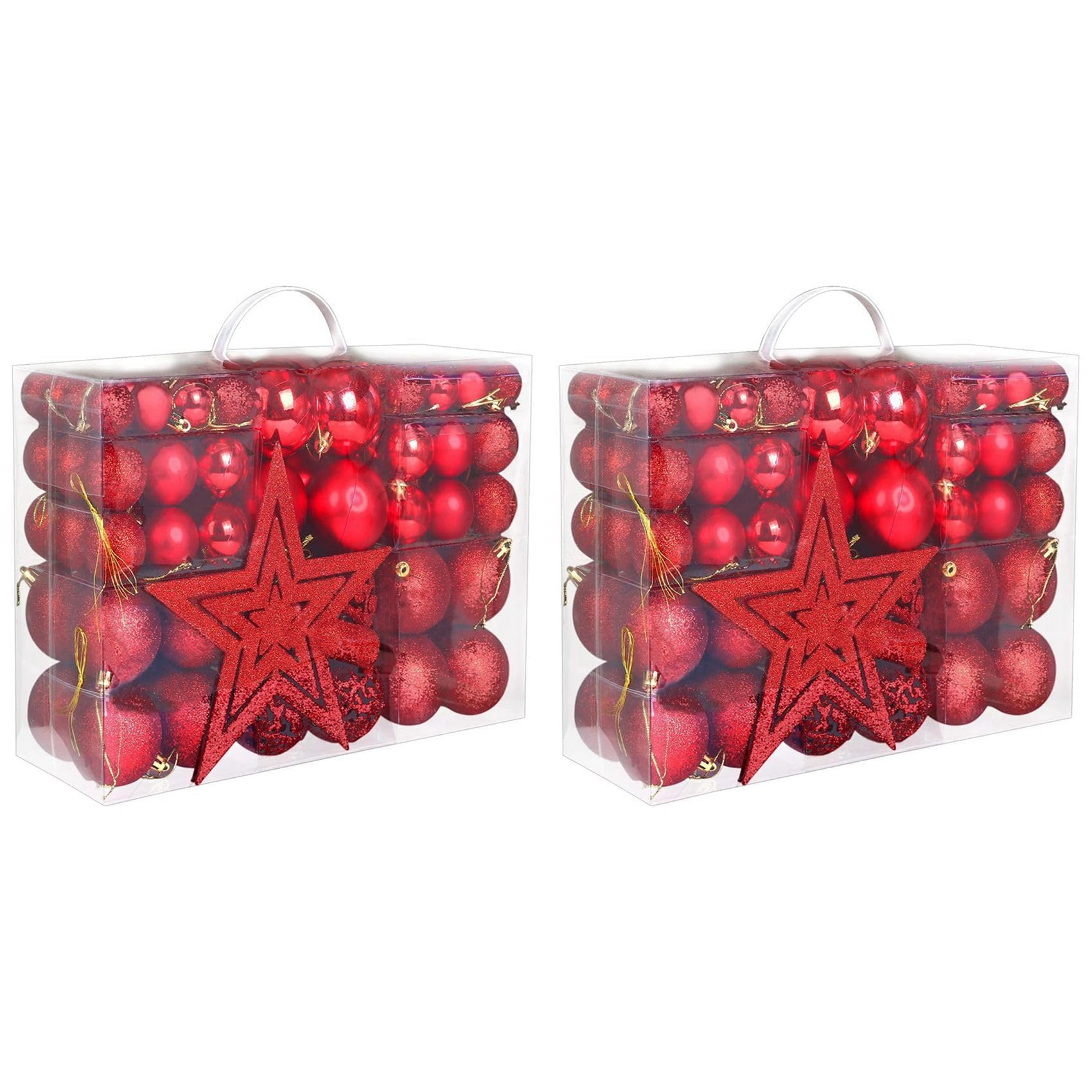 Hndhbfgrt 202Pcs Red Christmas Ball Ornaments for Christmas Tree, Shatterproof Christmas Tree Balls Decorative Baubles Hanging
