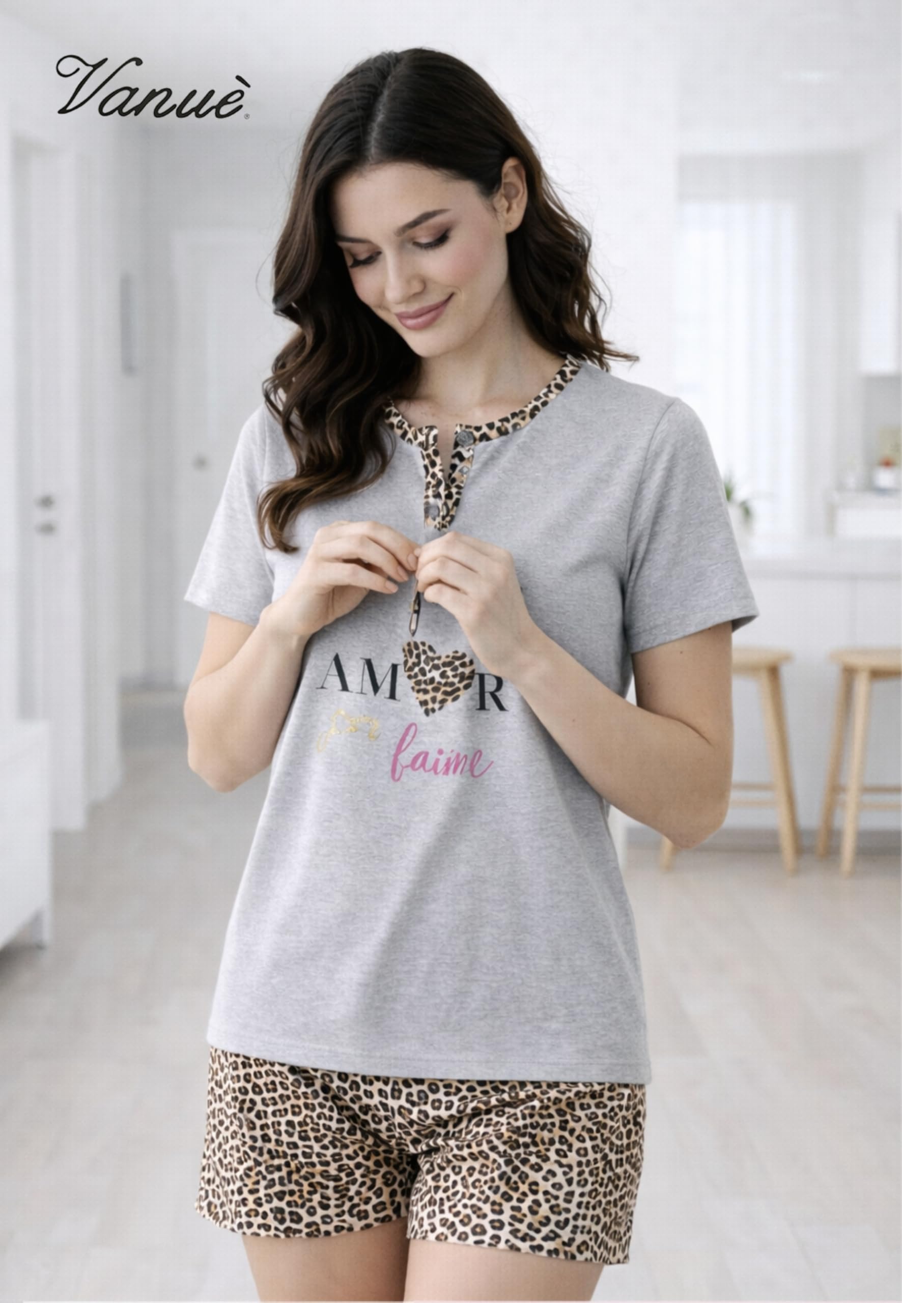 Intimitaly Vanuè - Pigiama Corto Donna Estivo, Cotone Leggero, Set Maglia e Pantalone, Comfort-Fit, Traspirante - 4