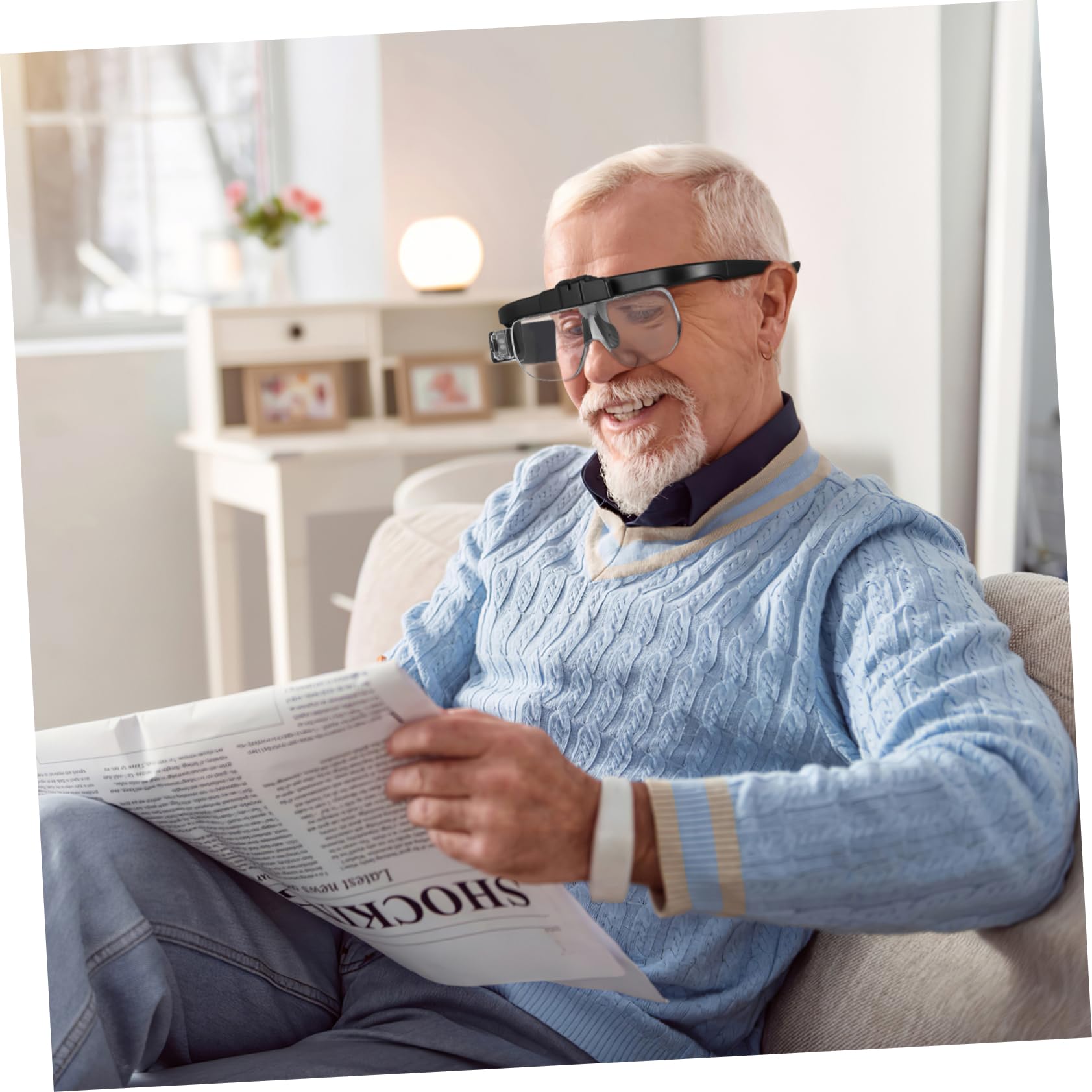 Veemoon Occhiali da Ingrandimento con Luce Led, Montatura Nera in Abs e Acrilico, Leggeri e Confortevoli, per Lettura e Lavori Ravvicinati, con Cavo USB