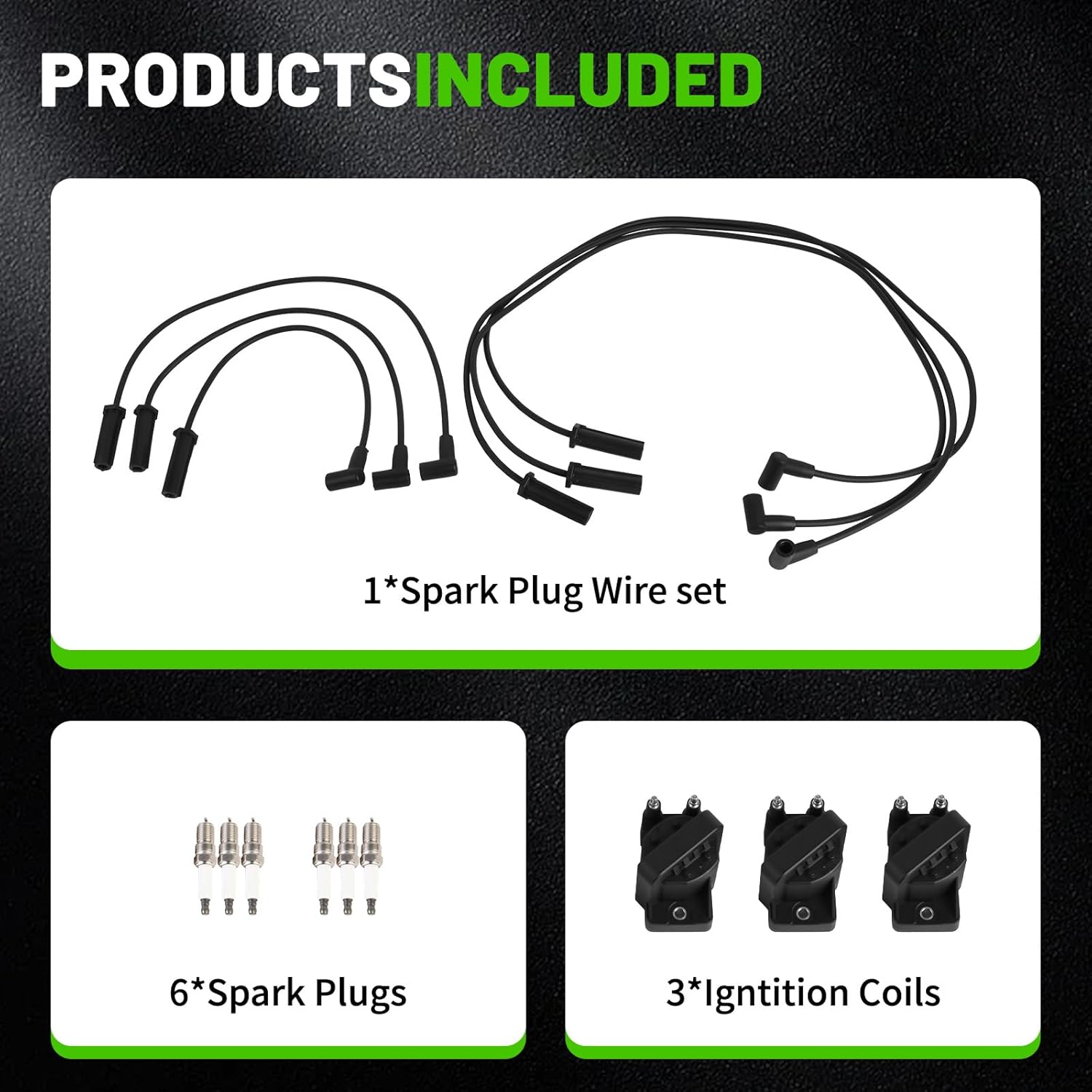 D555 DR39 Ignition Coils Pack with 6 Iridium Spark Plugs and Wires Compatible with Chevrolet Impala and Monte Carlo, Buick Allure, Regal, LaCrosse, Lucerne, 1999-2008 Pontiac Grand Prix