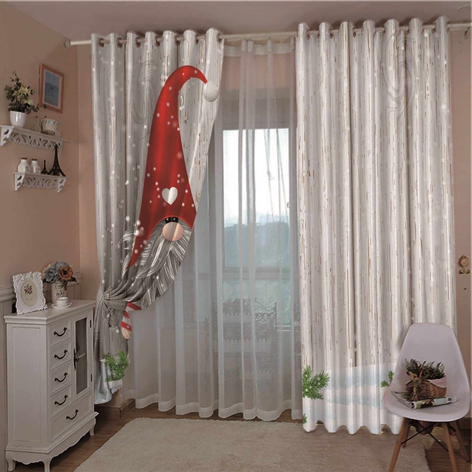 Tende per Finestre Babbo Natale con Il Cappello Rosso, Tende per Camera da Letto per Soggiorno, 214x274CM