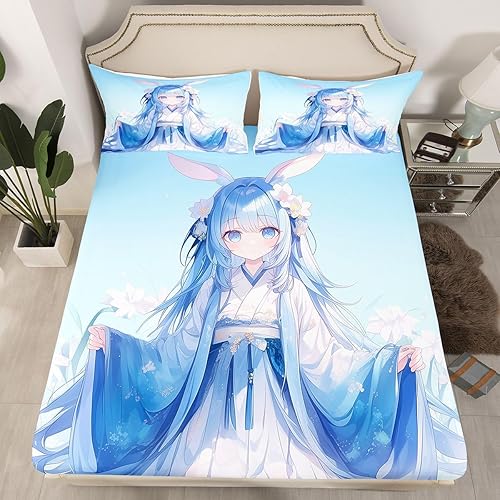 Miniatura 18 de Erosebridal Sábana bajera ajustable de uniforme de anime 3D para niña, tamaño Queen, estilo japonés, de dibujos animados, para niños, niñas y