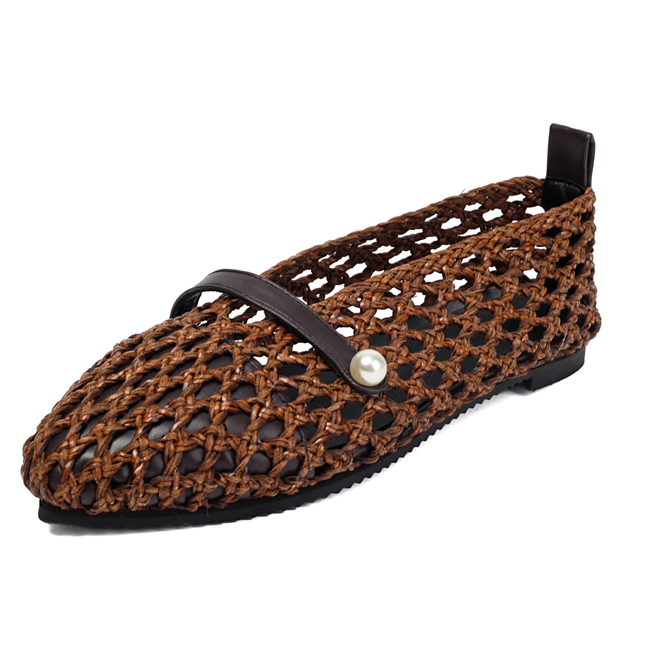 Damskie modne baletki z siatki tkanej, miękkie, spiczaste, wsuwane, perłowe baleriny, eleganckie, oddychające buty plażowe Mary Jane