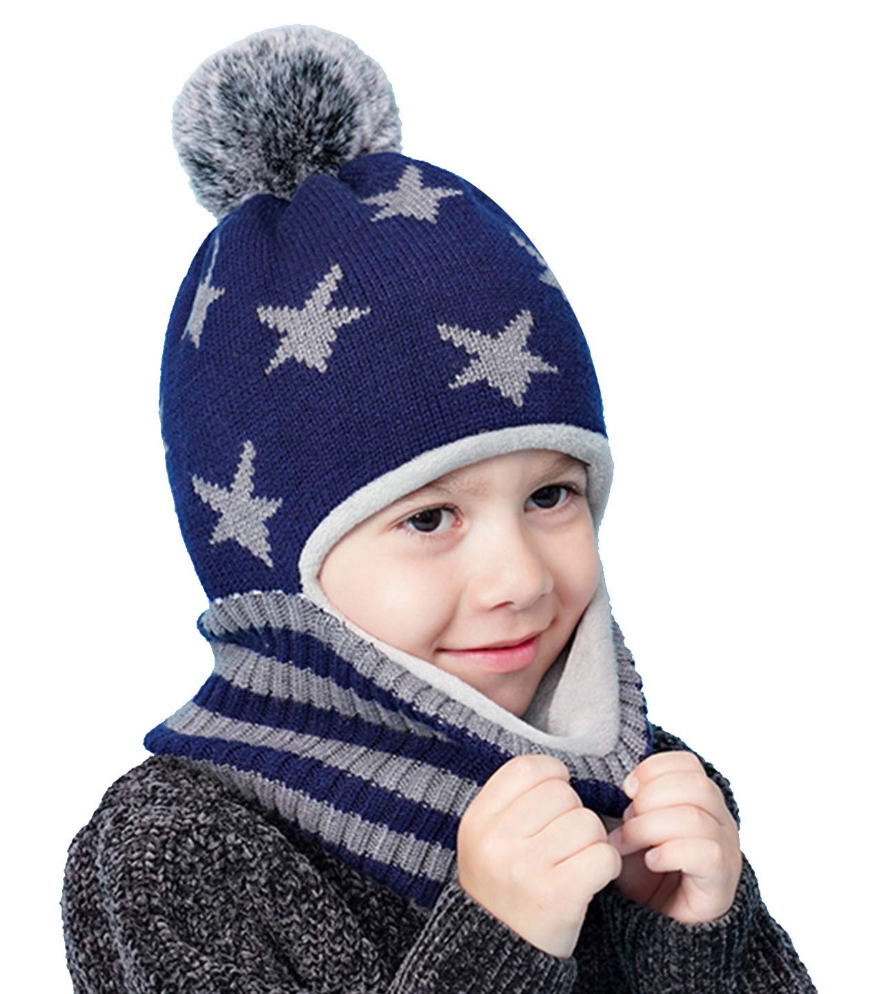 Baby Winter Hat Scarf Set, Unisex Infant Toddler Kids Hat Scarf