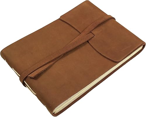 Álbum de fotos rústico de cuero genuino con caja de regalo, páginas estilo álbum de recortes, capacidad para 60 fotos de 4 x 6 o 5 x 7 pulgadas,