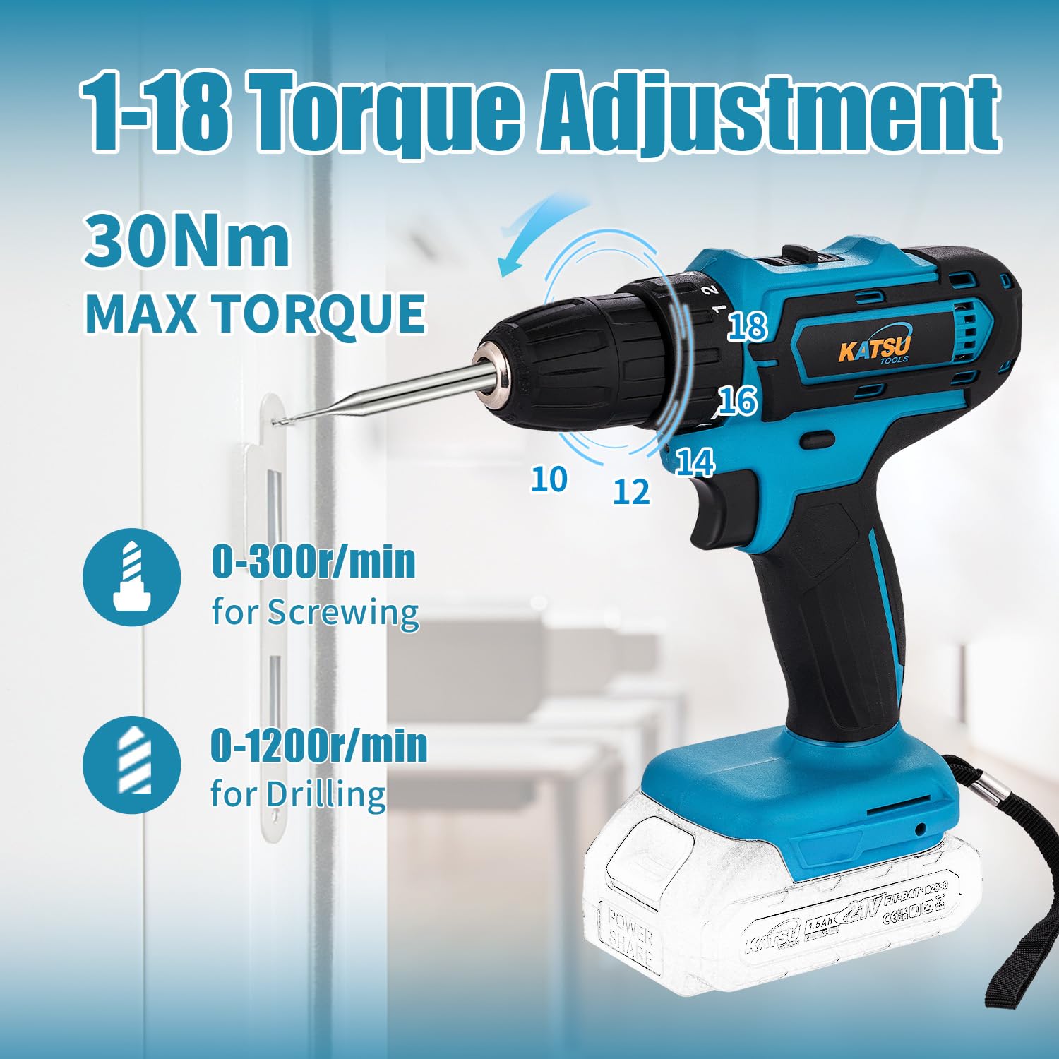 KATSU FIT-BAT 21V Rabot Sans Fil, Régime à Vide 15000RPM, Largeur de