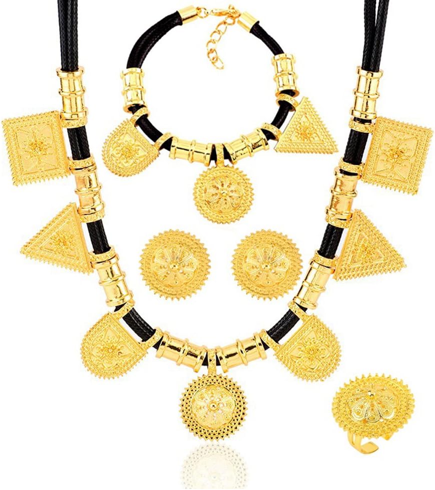 Ethiopian Jewelry Gold Color Rope Sets for African/Ethiopia/Eritrean Women Wedding Jewelry Sets