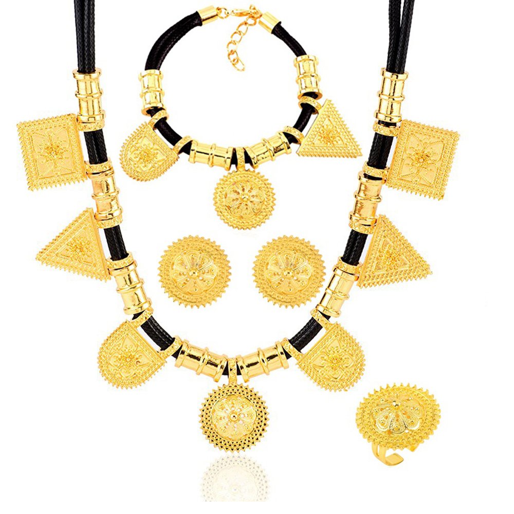 EthlynEthiopian Jewelry Gold Color Rope Sets for African/Ethiopia/Eritrean Women Wedding Jewelry Sets