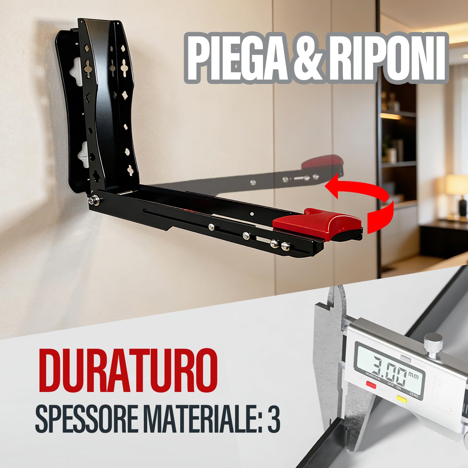 Supporto da Parete Girevole per Bicicletta | Porta Bici MAX. 40 kg | Appendici per Biciclette Senza Sollevamento Pesante per Garage | Supporto Pieghevole e Rotante ±70° per Biciclette |