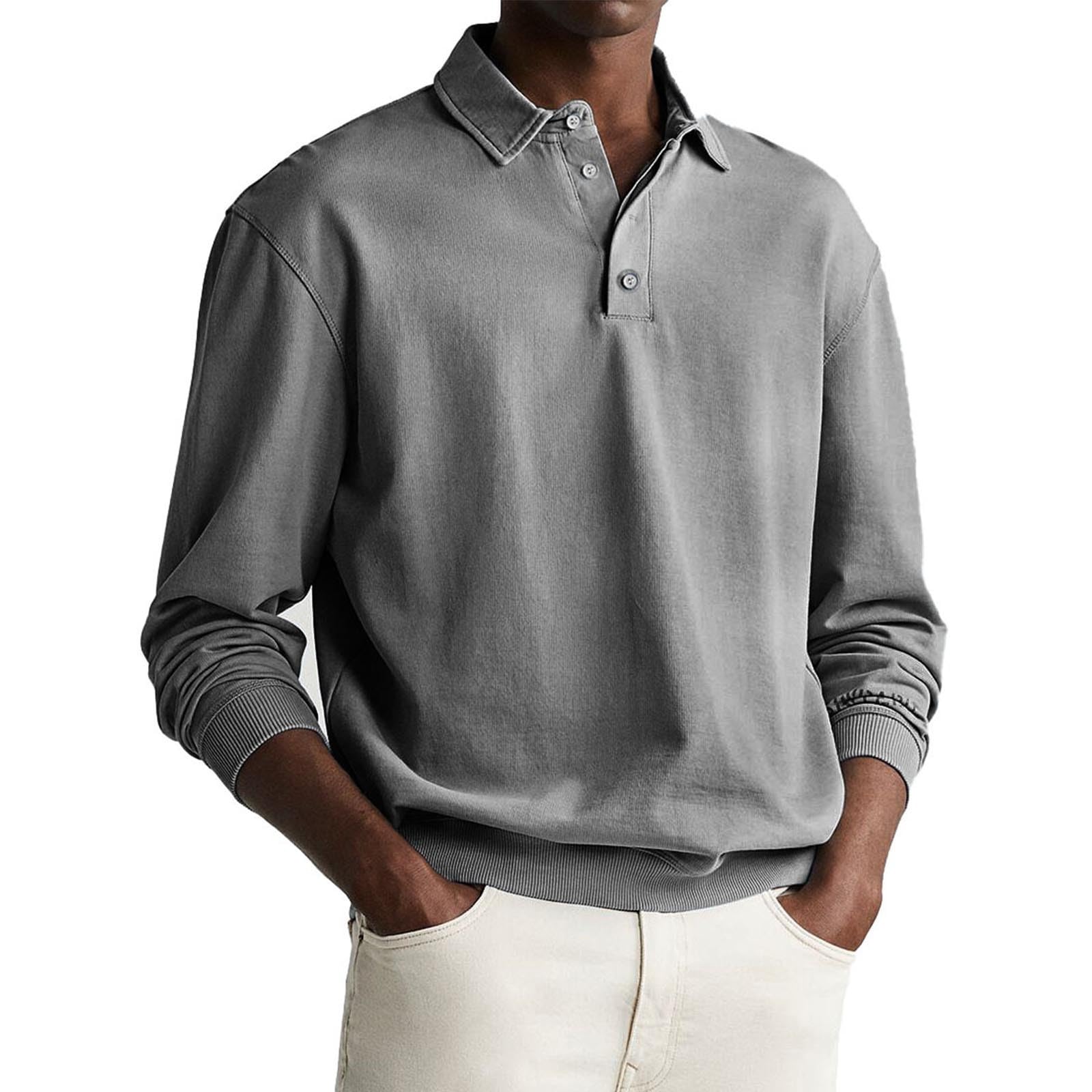 Camiseta Manga Larga Hombre,Camisetas de Manga Larga para Hombre con Cuello Solapa Camisetas Deportivas Transpirables Sueltos Casual Polos Hombre de Manga Larga Camiseta Deporte Hombre S-4XL