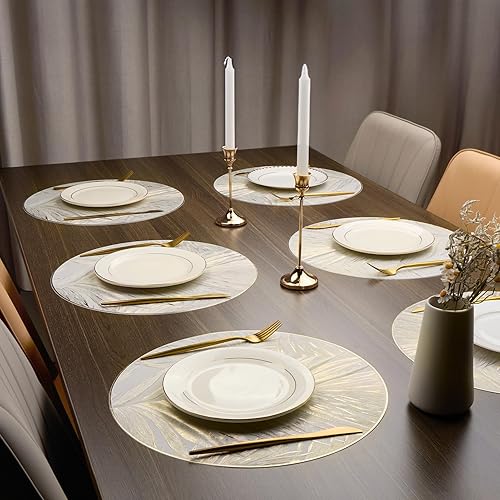 Miniatura 4 de Juego de 6 manteles individuales redondos de vinilo de 15 pulgadas, lavables para mesa de comedor, centro de mesa, boda, fiesta