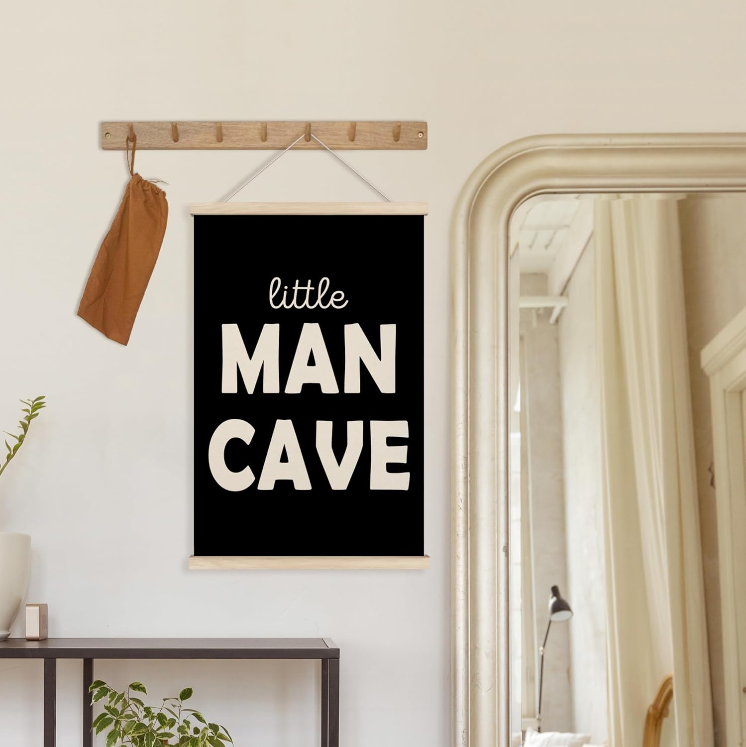 HRQKO Little Man Cave Sign Poster Hanger Frame, Boy Nursery Wall Art, Toddler Room Decor, Wooden Frames Wall Hanging Banner, 16x24 inch