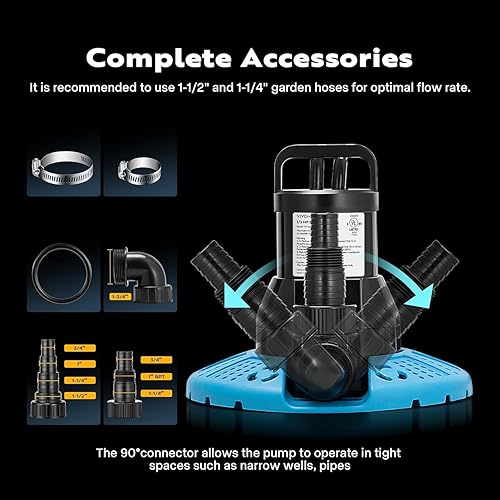 Miniatura 5 de VIVOHOME Bomba automática mejorada de 12 HP 3200 GPH para cubierta de piscina, bomba de agua sumergible de 115 V con cable de alimentación de 25