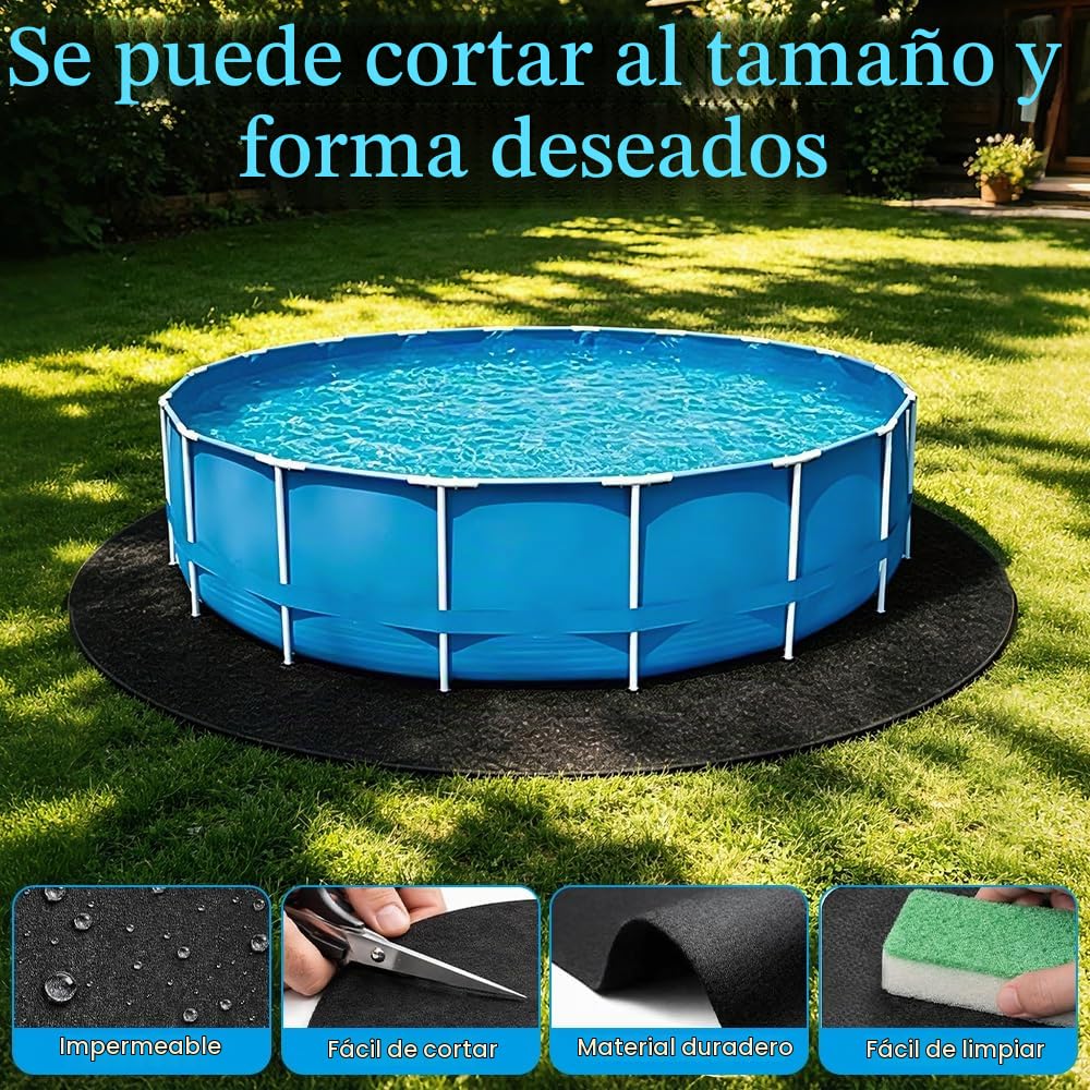 Redonda Tapiz Suelo Piscina, Suelo Piscina 366cm, Protector Suelo Piscina, Protección del Suelo y Absorción de Agua, Base para Piscina Previene Perforaciones, Resistente a Desgarros
