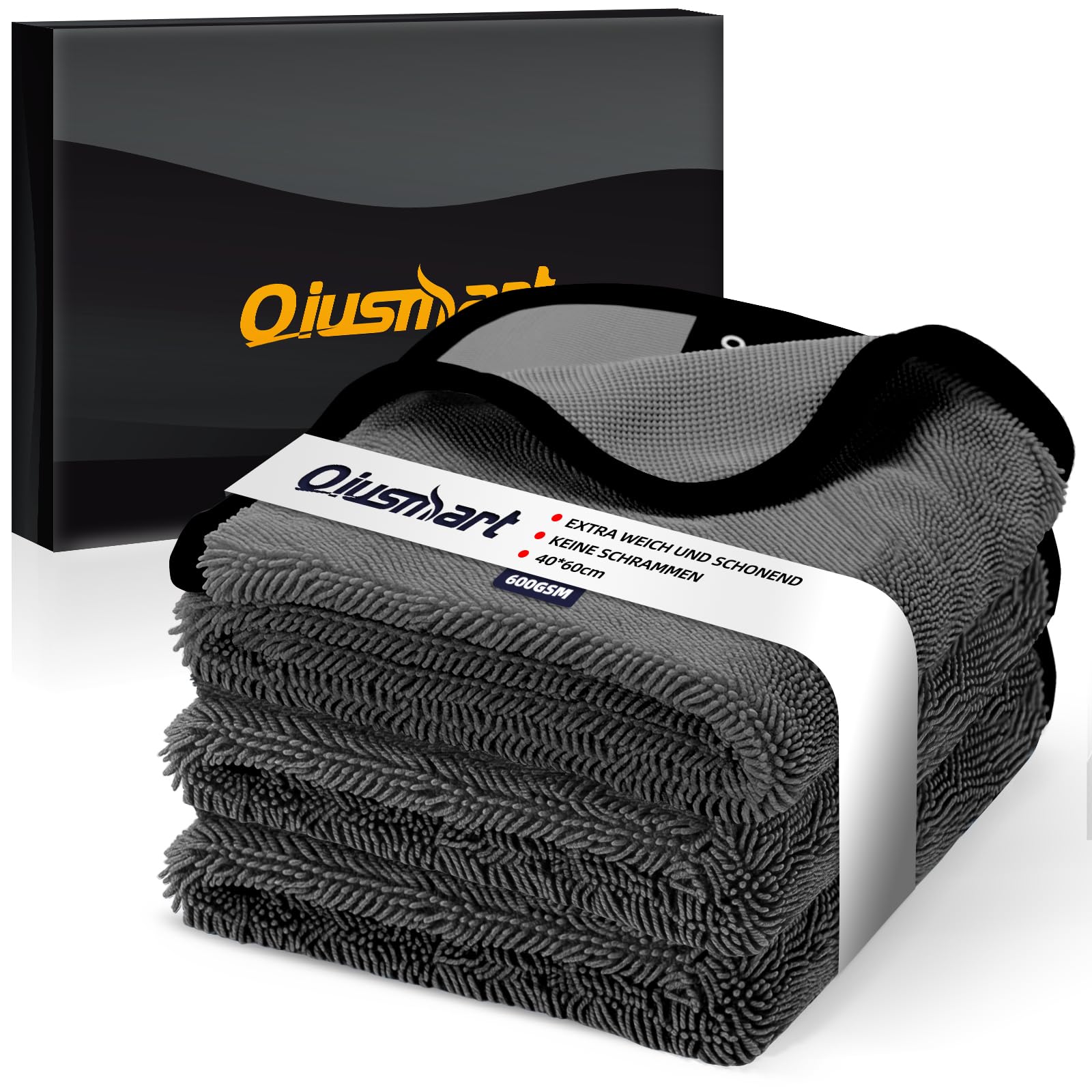 Qiusmart Mikrofasertücher Trockentuch Dusche 3er-Set: Schnelltrocknendes Auto Tuch, extrem saugstarke Poliertuch Reinigungstuch, 100% fussel-frei für Auto, Duschkabine, Haushalt und Camping