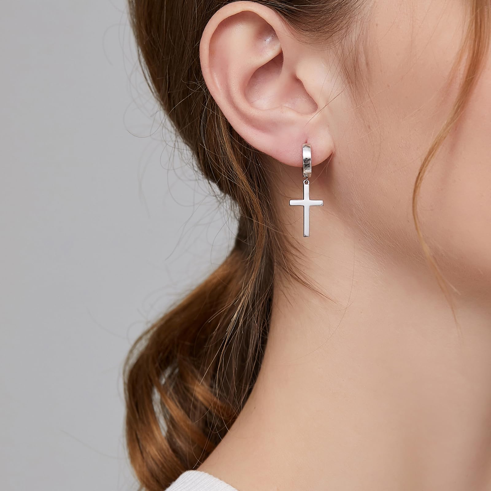 925 Sterling Silber Kreuz Ohrringe Hypoallergene Huggie Creolen/Ohrstecker Kreuz Ohrringe für Damen Herren