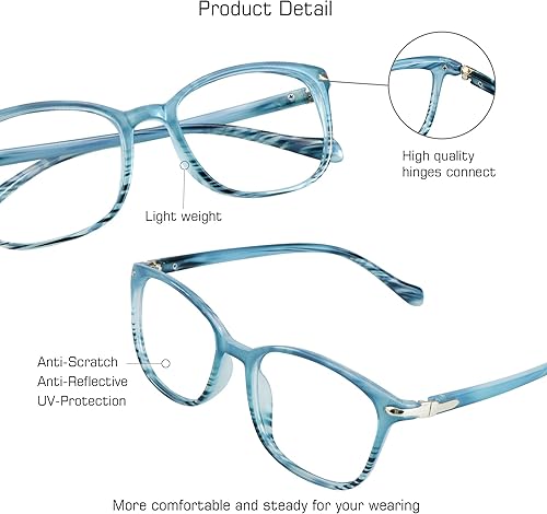 Miniatura 2 de VisionGlobal Lentes de bloqueo de luz azul para mujereshombres, antifatiga ocular, elegante marco cuadrado, antirreflejos