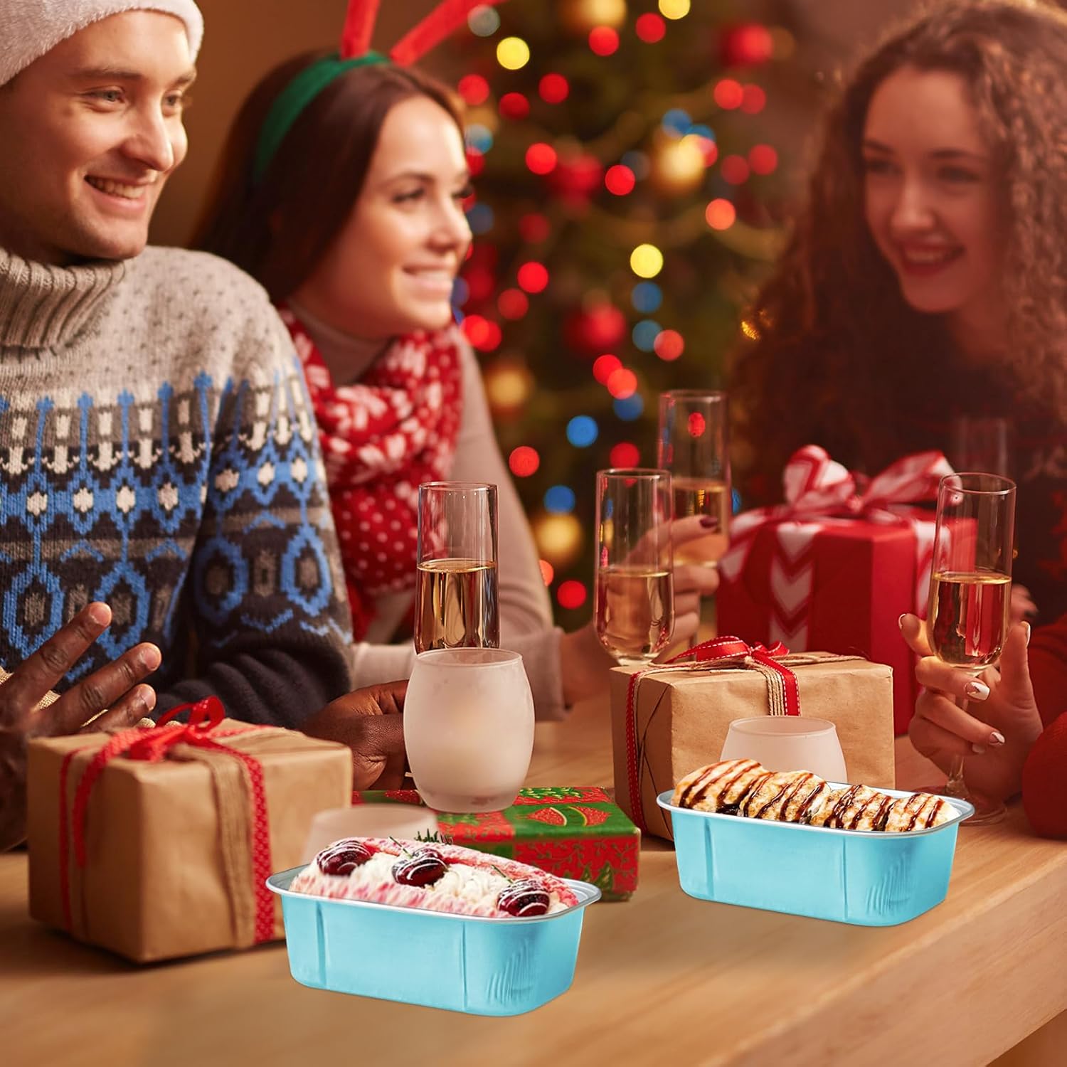 mini loaf pans with lids and spoons 50 Pack,5.5 oz Rectangle mini individual cake tins Disposable Small Aluminum Foil Baking pans(50, Wathet) - Image 8