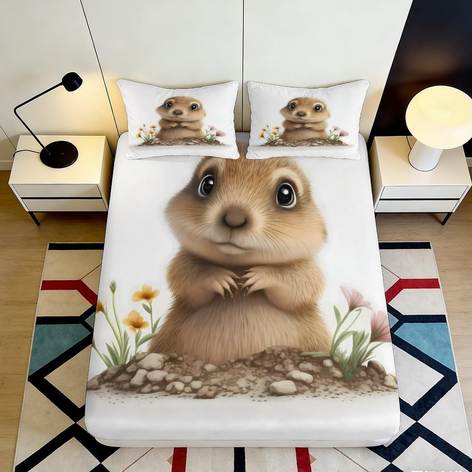 Pnayamiorkfel Style-8 3D Printed Cute Groundhog Fitted Sheet Microfiber Soft Bedroom Decor Wildflower Mattress Cover For Home Dorm Guest Room 90X200x25cm