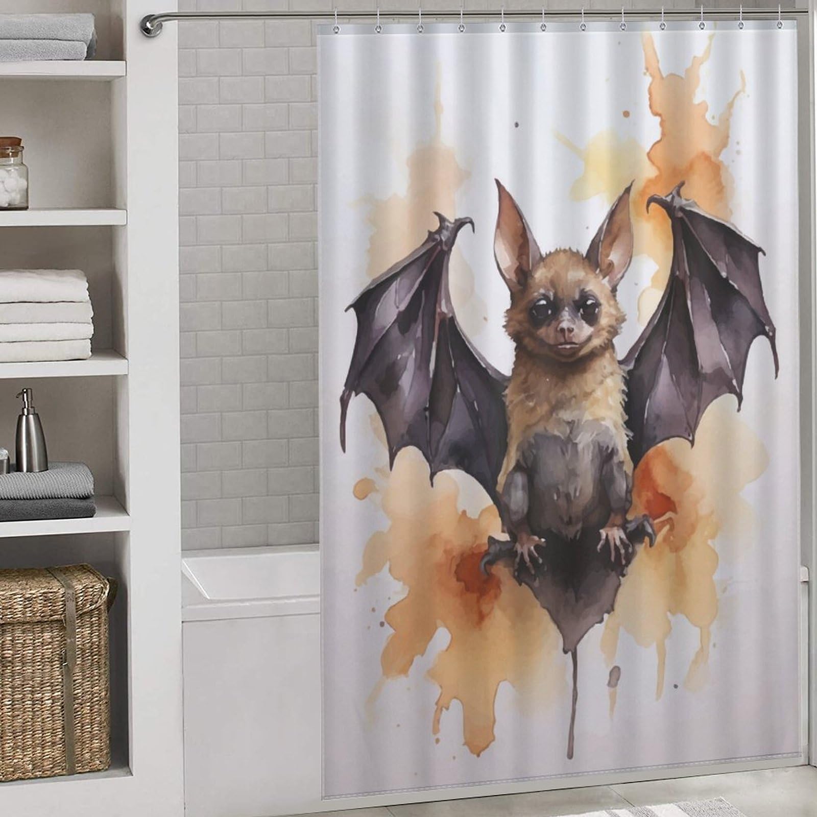 Rideau de douche chauve-souris aquarelle au design moderne en textile haut de gamme 143x180 cm