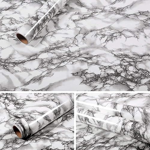 Miniatura 7 de Q QIHANG Papel tapiz autoadhesivo grueso e impermeable de granito, película extraíble de granito, papel de contacto de cocina para encimeras,