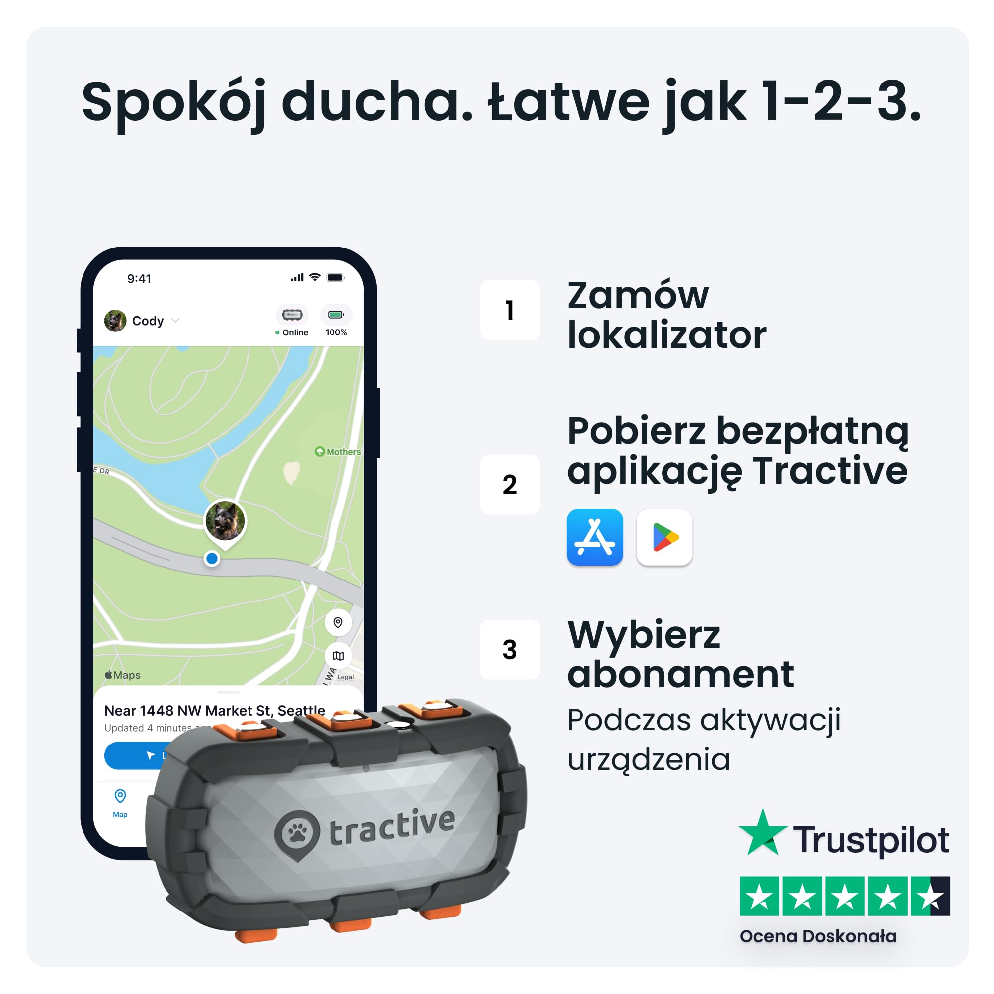 Tractive GPS XL Adventure — Lokalizator dla psa, Obudowa z włókna szklanego odporna na ugryzienia, Do miesiąca działania baterii, Śledzenie pozycji w czasie rzeczywistym na całym świecie