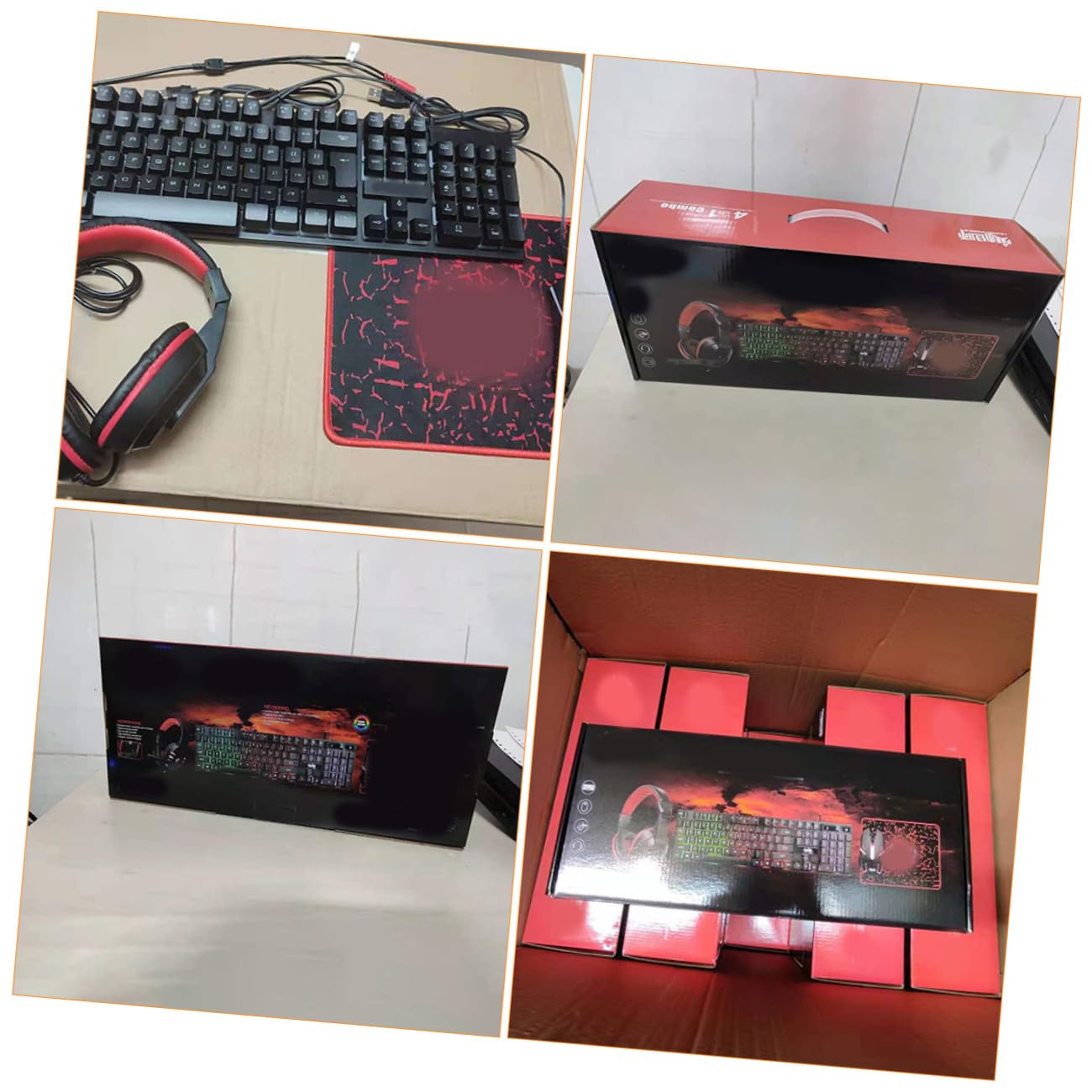 KOMBIUDA Juego Teclado y Ratón Gaming Cable, 104 Teclas Retroiluminadas, Auriculares y Alfombrilla Bordes Cosidos, Material Abs para Uso Gaming