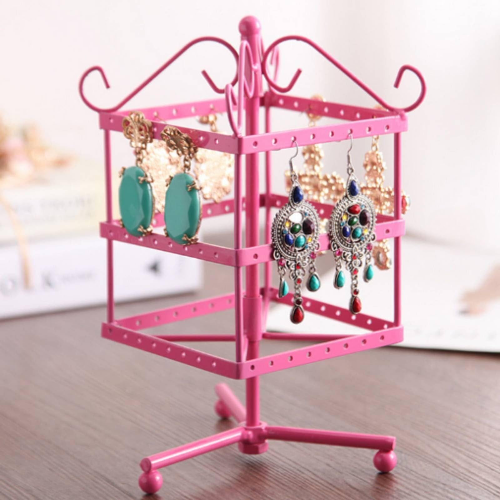 Vertical Joyas con Base Cuatro s Autoportan Metal con 96 Agujeros Elegan Expositor Cuadrado Joyas Ganchos,