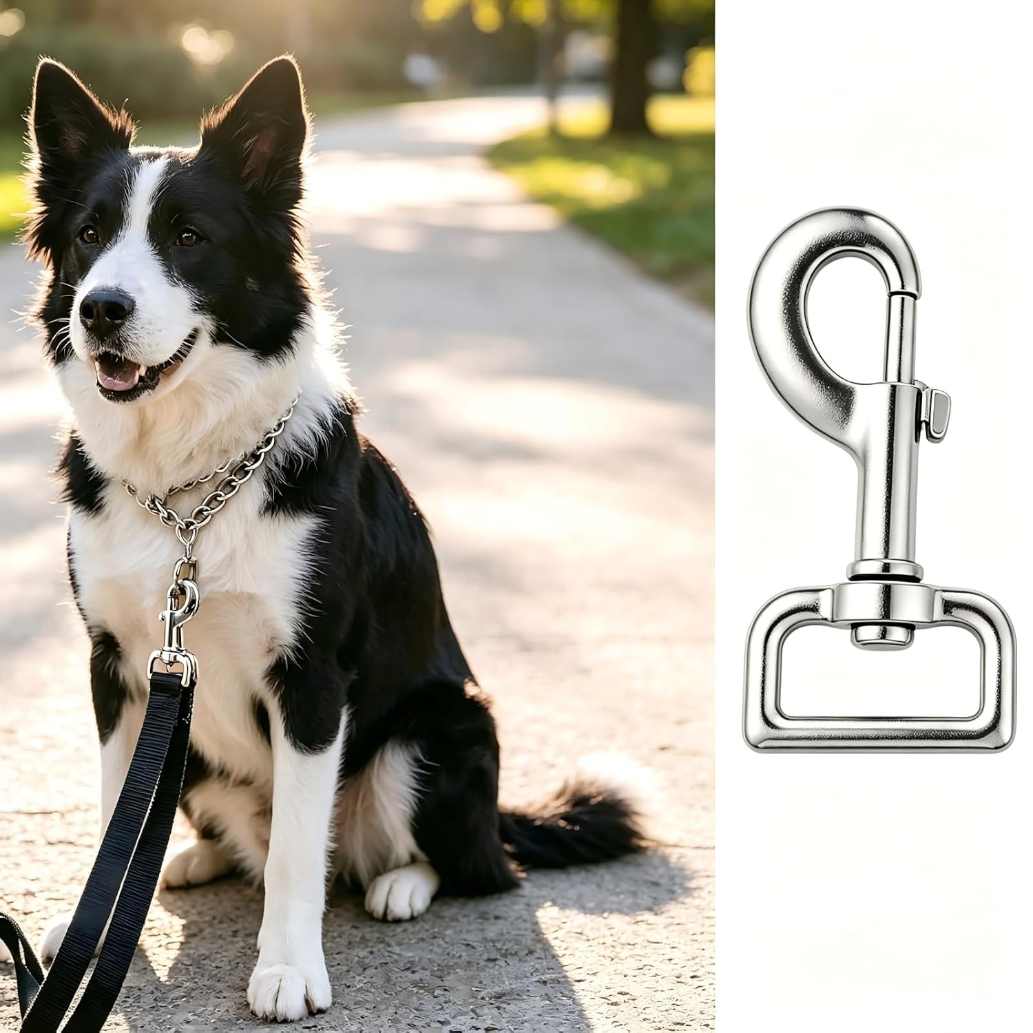 Heavy Duty Swivel Eye Bolt Snap Hooks - 3/4" Silver Trigger Clips for Dog Leash (4 Pack), Durable Leash Clasps & Snaps for Pet Training, Walking, and Outdoor Use