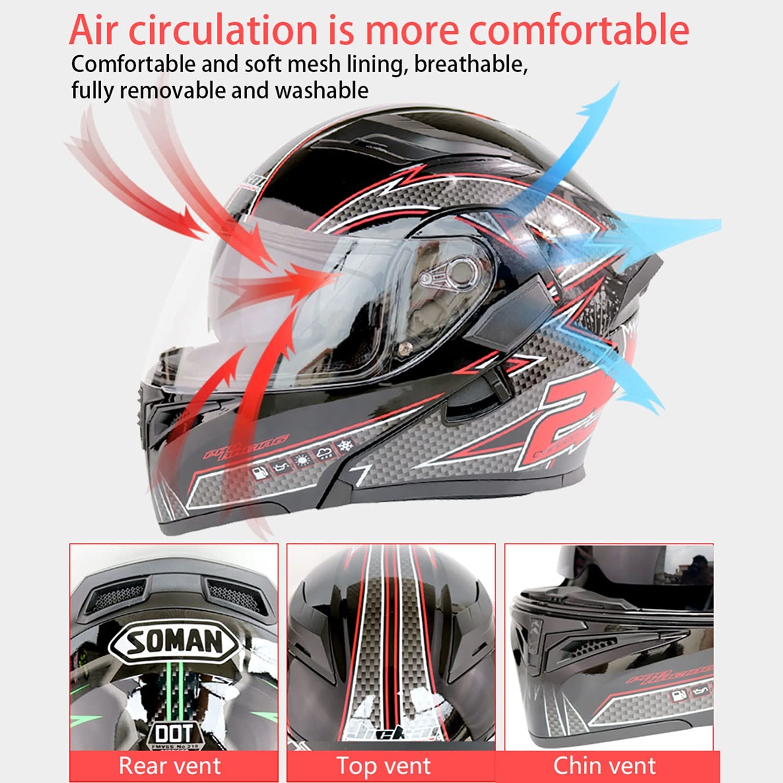 Motorradhelm Hochklappbar – Integralhelm Mit Doppelvisier, DOT/ECE Geprüft, Größe L, Rot