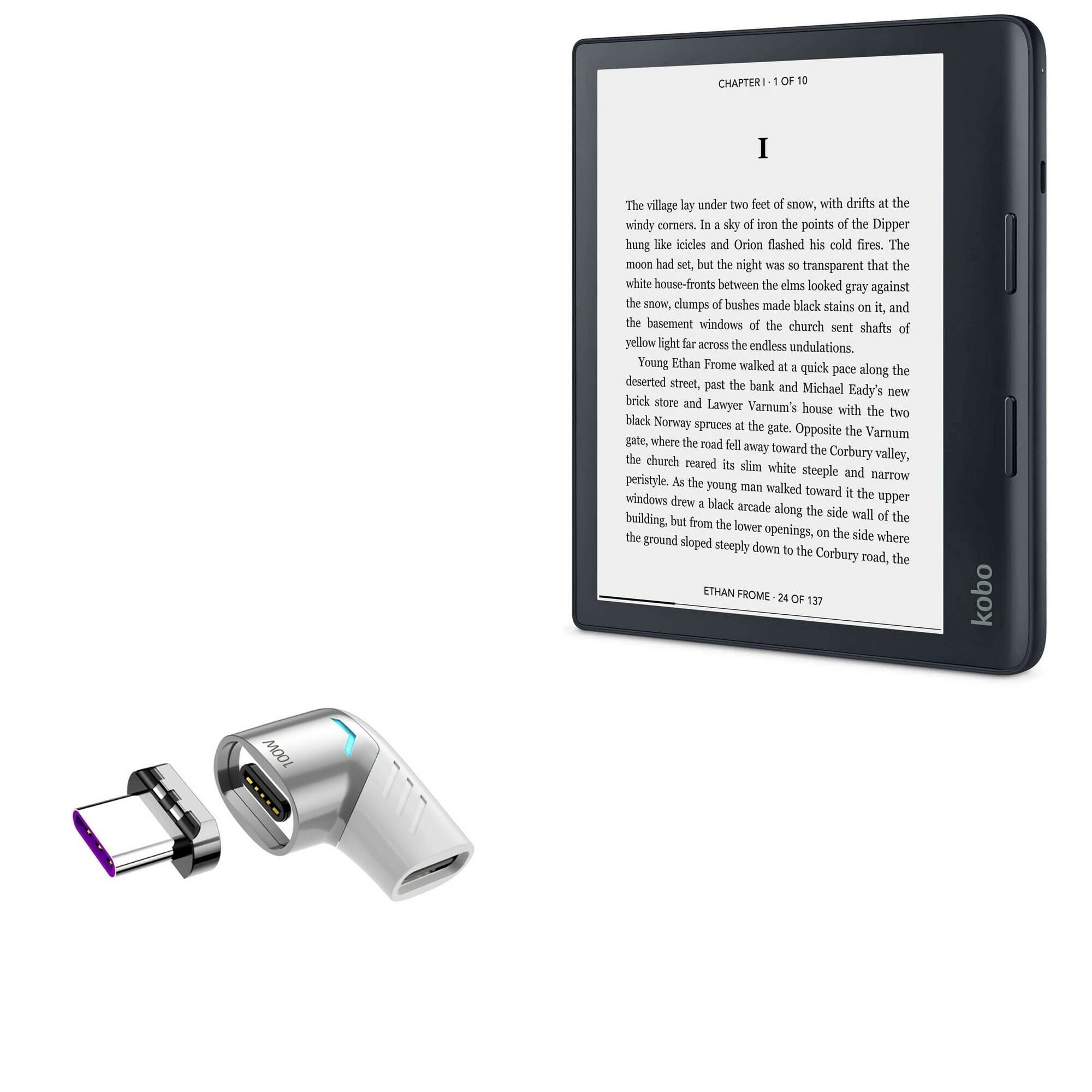 BoxWave Adapter Compatible with Kobo Sage - MagnetoSnap PD Angle Adapter, Magnetic Charging Connector Device Saver - Metallic Silver