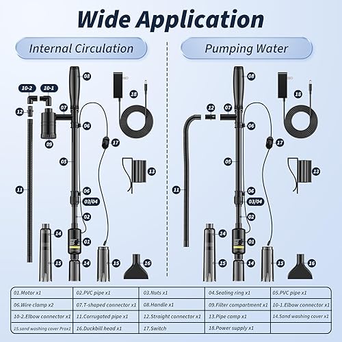 Miniatura 7 de Limpiador de peceras  Limpiador de grava para acuario, 530 GPH32 W, herramientas eléctricas de limpieza de tanque de peces de flujo de agua