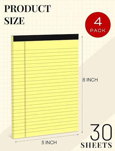Miniatura 13 de Bloc de notas amarillas de 5 x 8 pulgadas, bloc de notas con rayas universitarias para oficina, paquete de 6 blocs de notas amarillas de 5 x 8