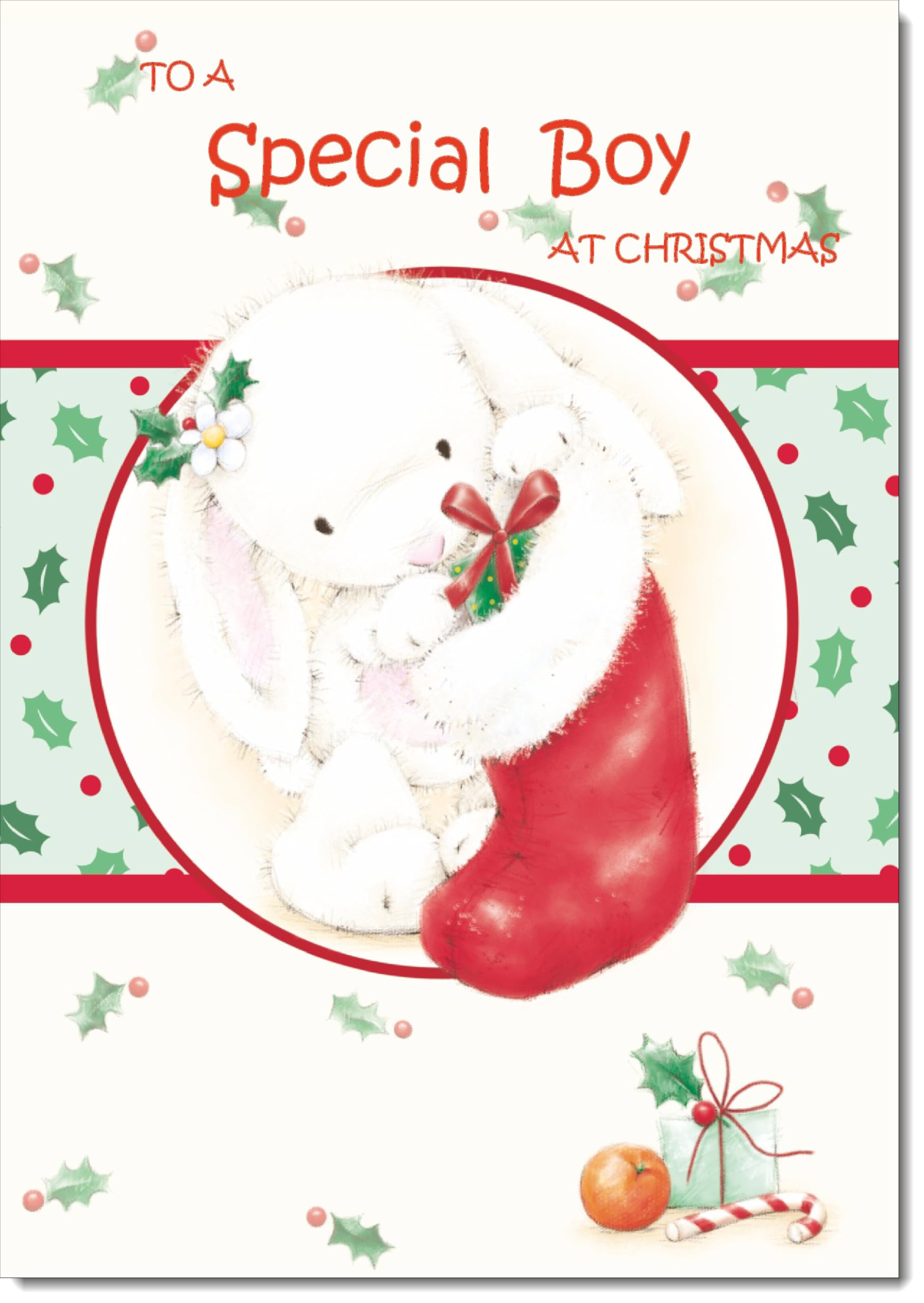 doodlecards Special Boy Christmas Card Cute Rabbit with Stocking Large A4 Size Christmas Card for Special Boy with Plain Envelope — image 1