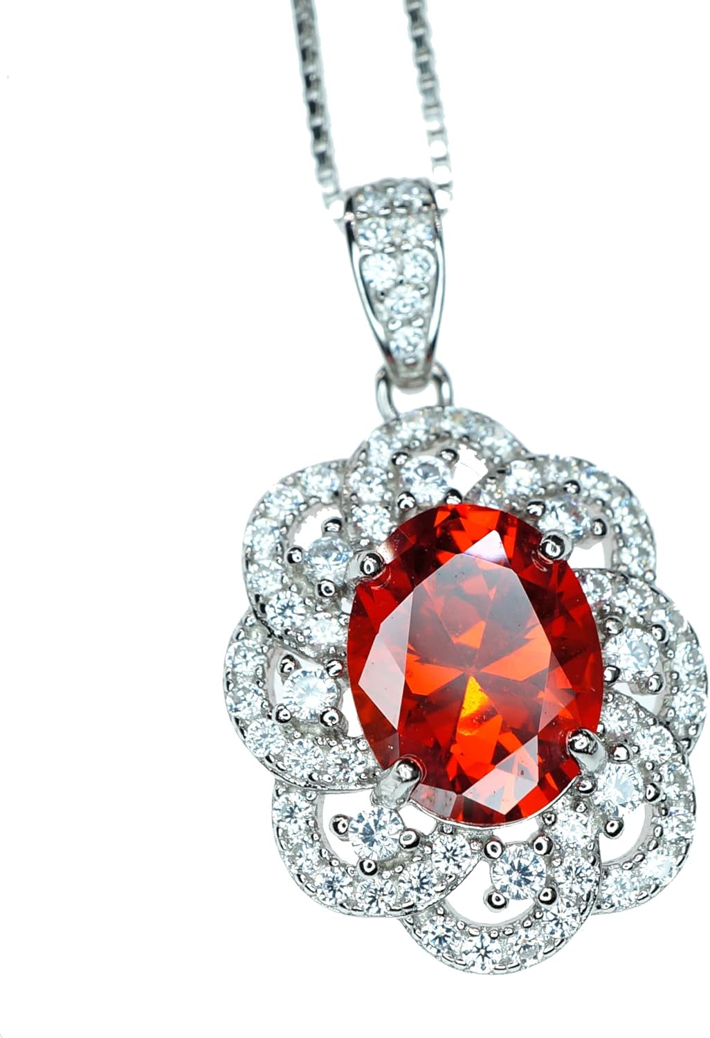 High Quality Red Orange Sunstone Necklace - Tangerine Orange Sapphire Pendant - Sterling Silver Life Flower 2 CT Spessartite Garnet Jewelry