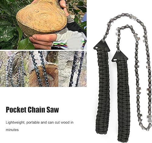 Miniatura 3 de Motosierra de bolsillo con mango de paracaídas de 24 pulgadas, 11 dientes, sierra de mano, equipo de supervivencia al aire libre, alambre de cadena