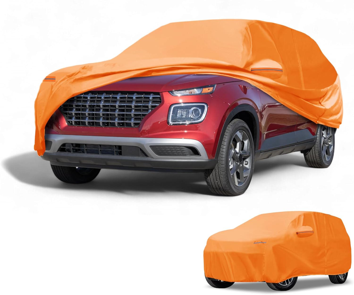 Car Cover Waterproof All Weather Automotive Outdoor Anti-UV Full Exterior Cover for Hyundai Venue 210D-PU Orange with Left Side Zippers