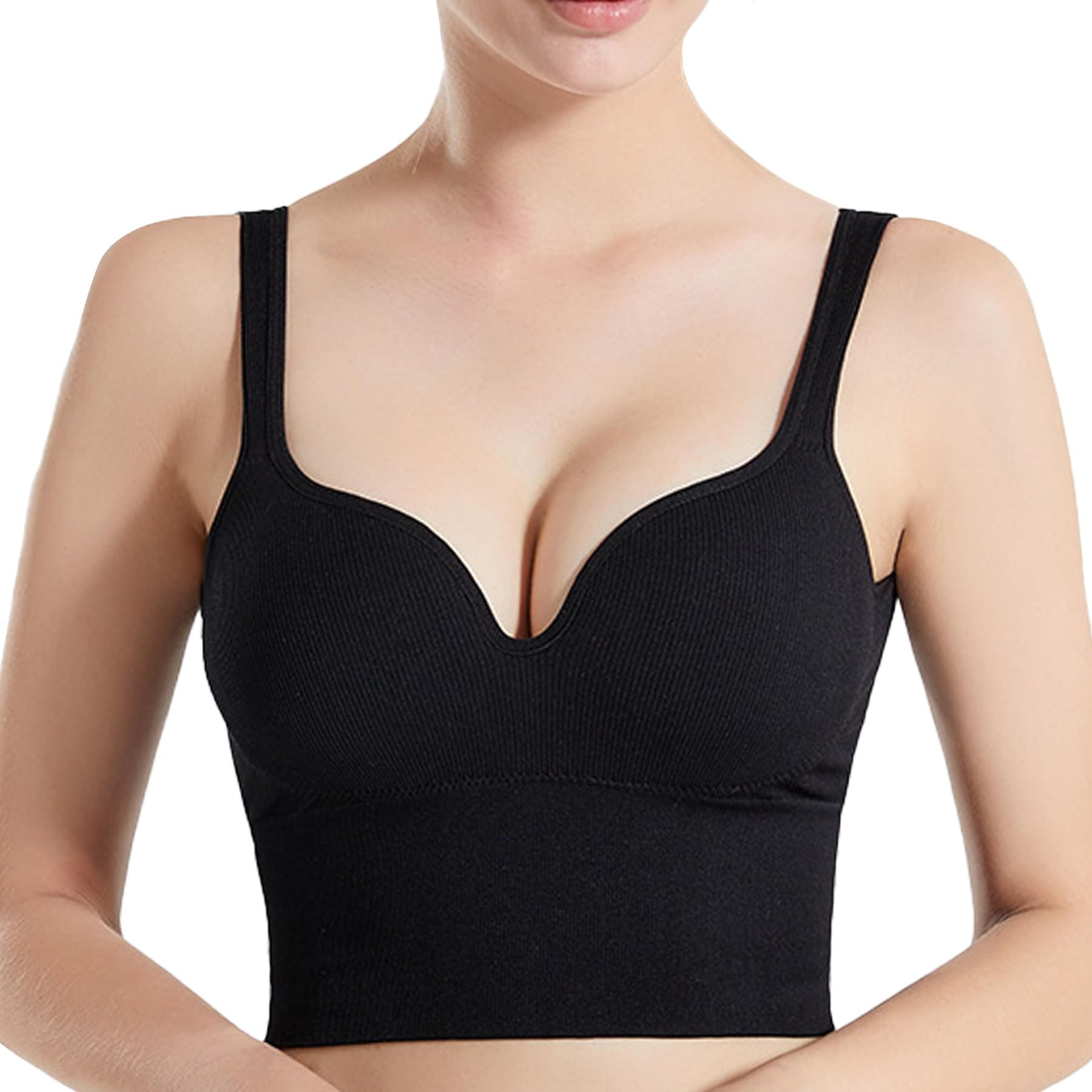 High Impact Plunge Push Up Bra, Longline Sport Bra for Large Breasts Fixed-Padded