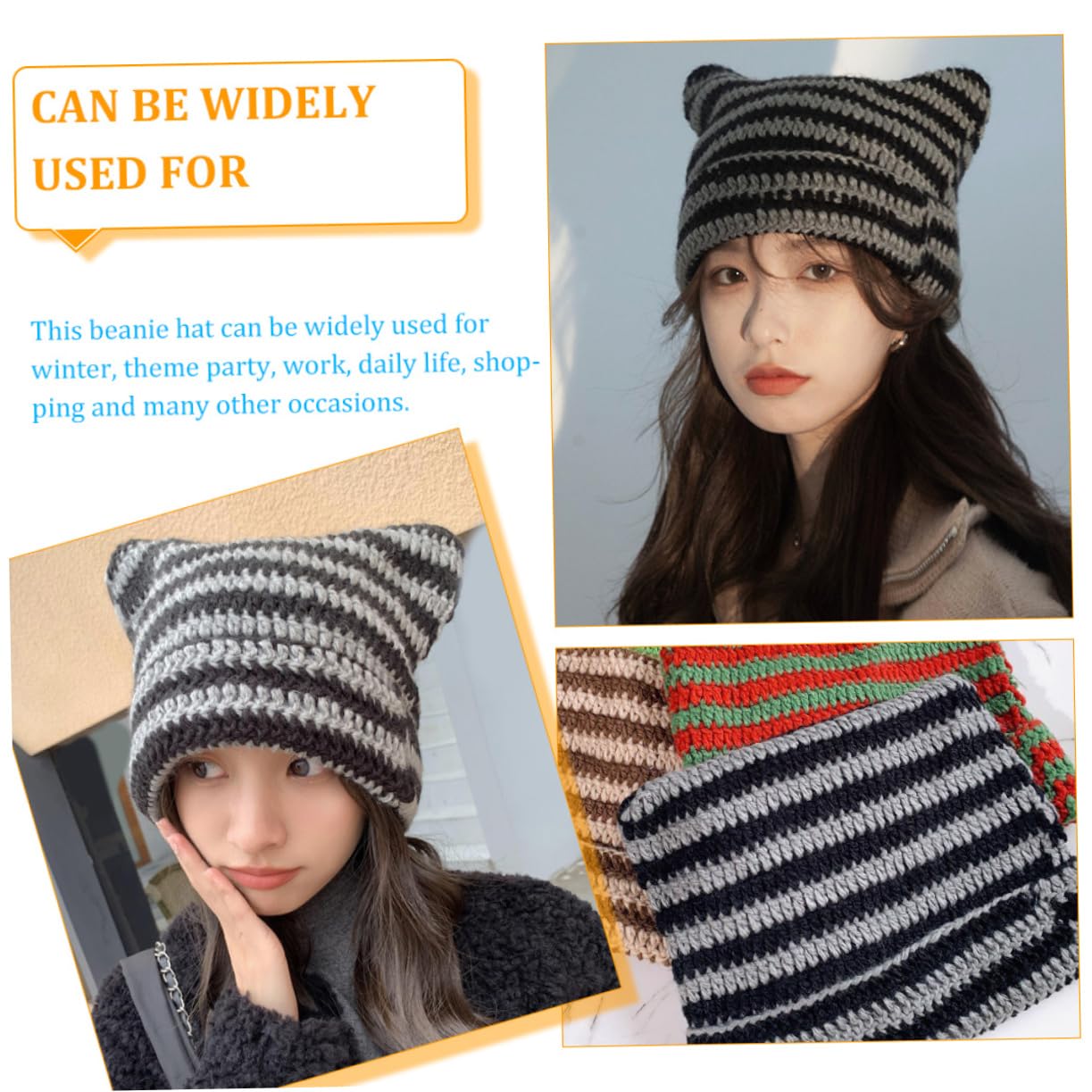 3 Piezas Gorro De Punto Sombrero De Damas Sombrero Informal Gorro Cálido Térmico Transpirable s De Mujer Gorras Accesorios De Mujer Gato Black Acrílico