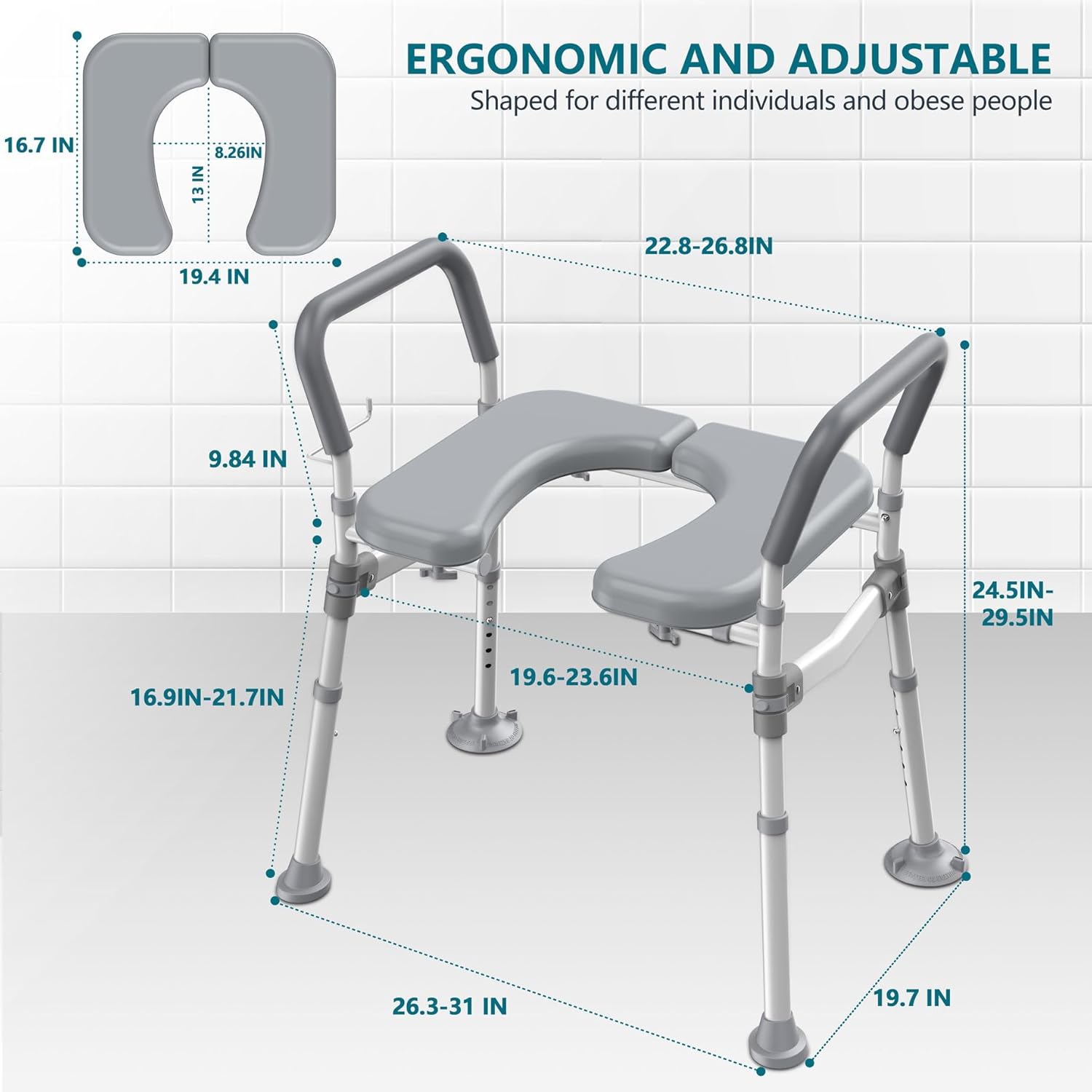 Toilet Seat Riser for Seniors,Heavy Duty Raised Toilet Seat with Handles,Adjustable Width and Height,Elevated Toilet Chair for Elderly,Handicap, Pregnant,Fit Most Toilet,450 LBS
