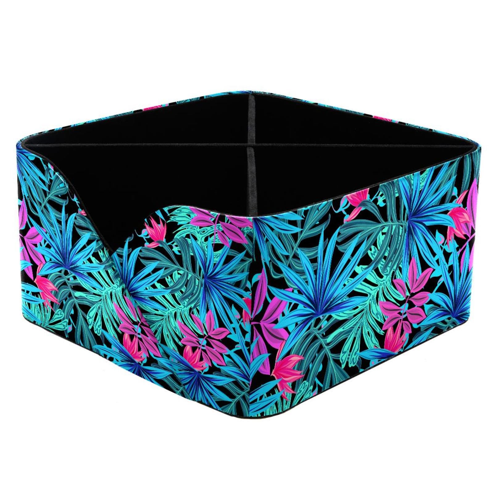 KengjuTesu Banana Leaves Palm Pattern Desktop Organizer Pen Holder, Rectangular Pencil Cup for Office, Study and Makeup Stations