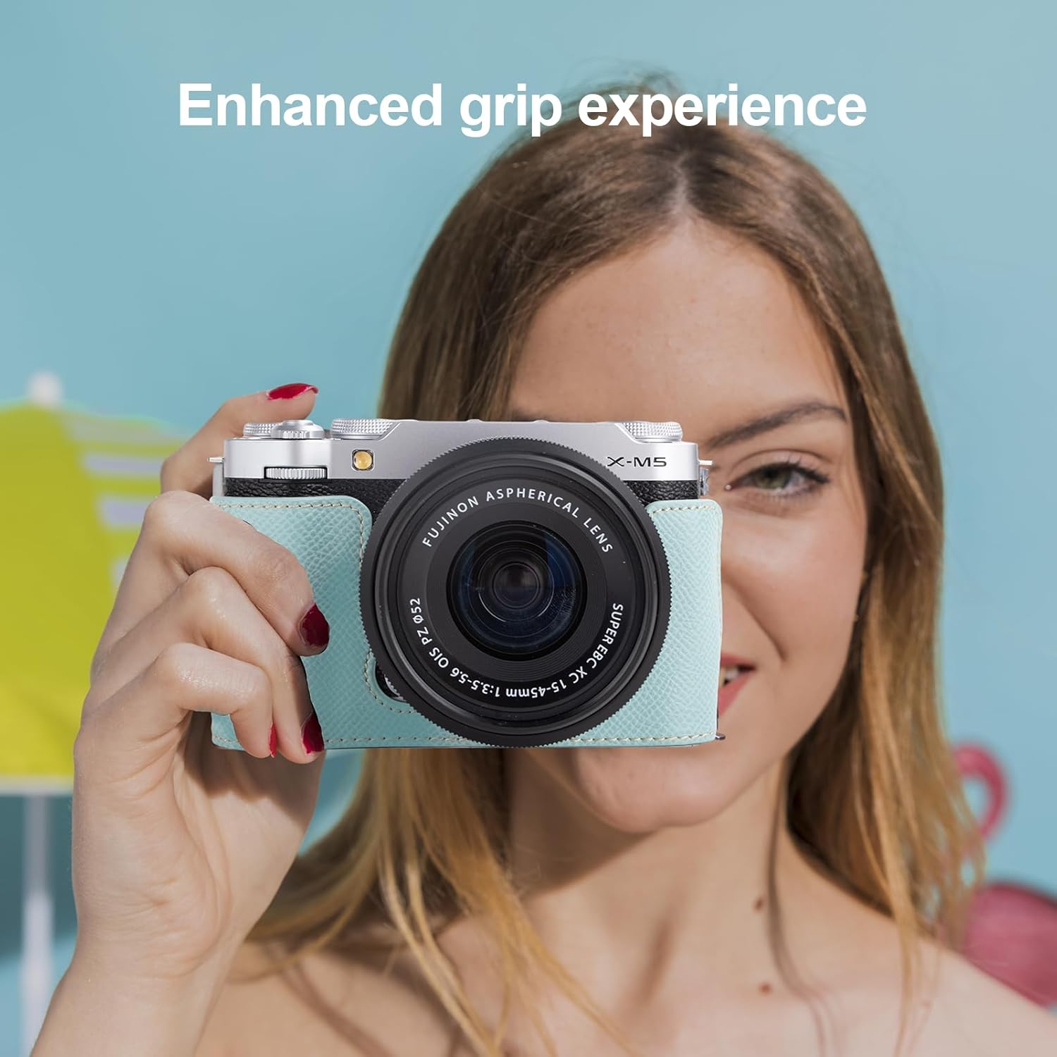 VOVMOEYA Protective Camera Case Kit for Fujifilm XM5 Mirrorless Camera,For Fuji XM5 Half Case Fuji X-M5 Camera Cover With Front Lens Cap With Shoulder Strap-BLUE