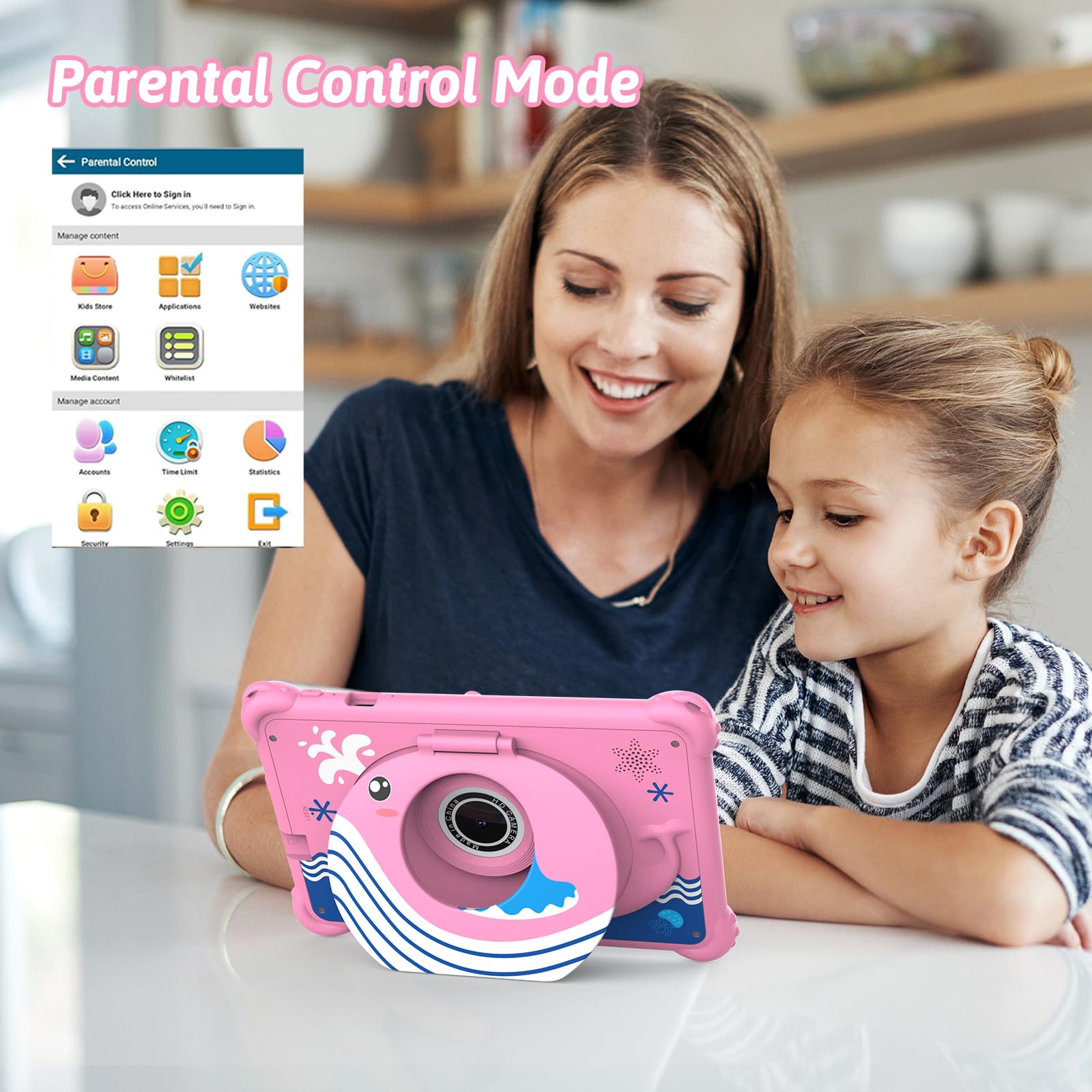 Tablet per bambini da 7 pollici, Android 12, 4 GB di RAM, 32 GB di ROM, WiFi, Bluetooth, protezione sicura degli occhi schermo IPS, controllo genitori, doppia fotocamera, custodia