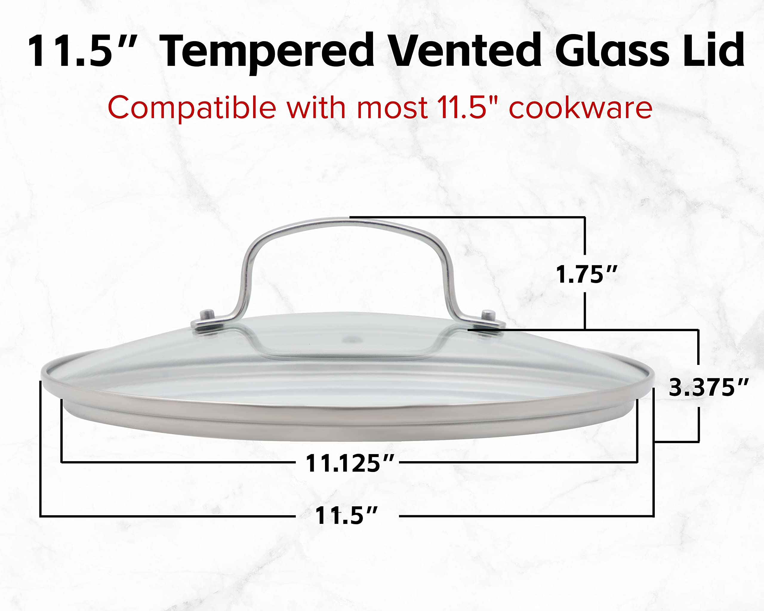 Nuwave Couvercle en verre trempé ventilé de 29,2 cm, incassable, passe au four, au lave-vaisselle, bord et poignée en acier inoxydable